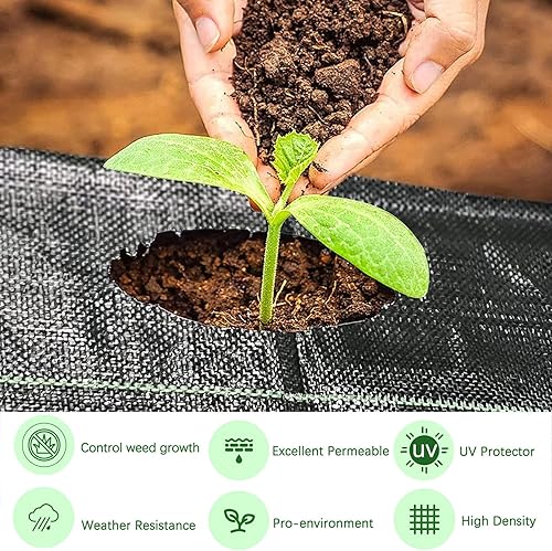 Miniatura 4 de Tela de barrera de malezas de 4 x 50 pies, resistente de 3.2 onzas, paquete de 2 alfombrillas de cubierta de tierra para jardinería, capa inferior