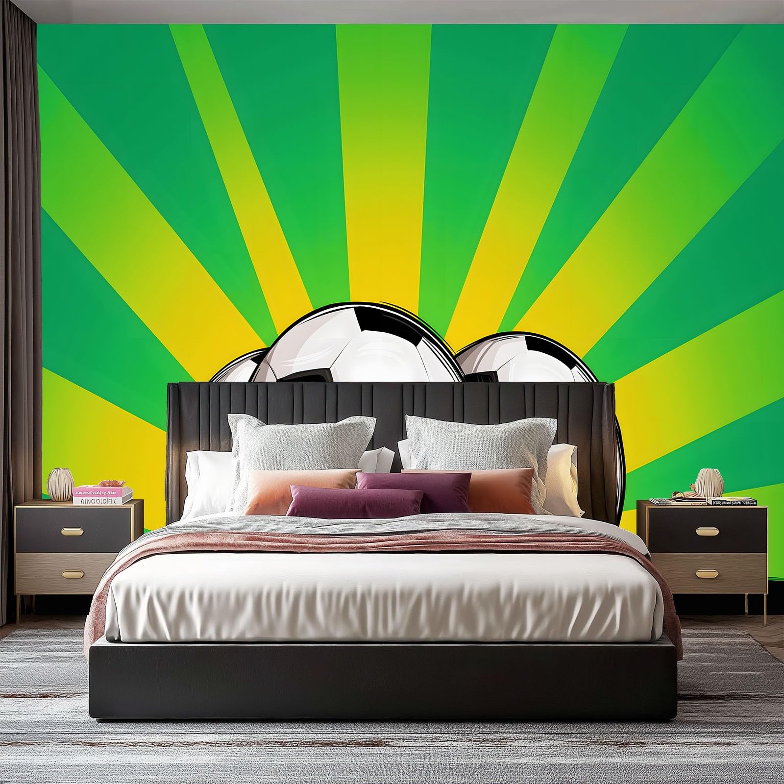 WTD - Carta da parati fotografica 350 x 256 cm, motivo: videogiochi, sport, calcio, grande sfondo TV, sfondo verde, in tessuto non tessuto, per soggiorno, camera da letto, decorazione murale
