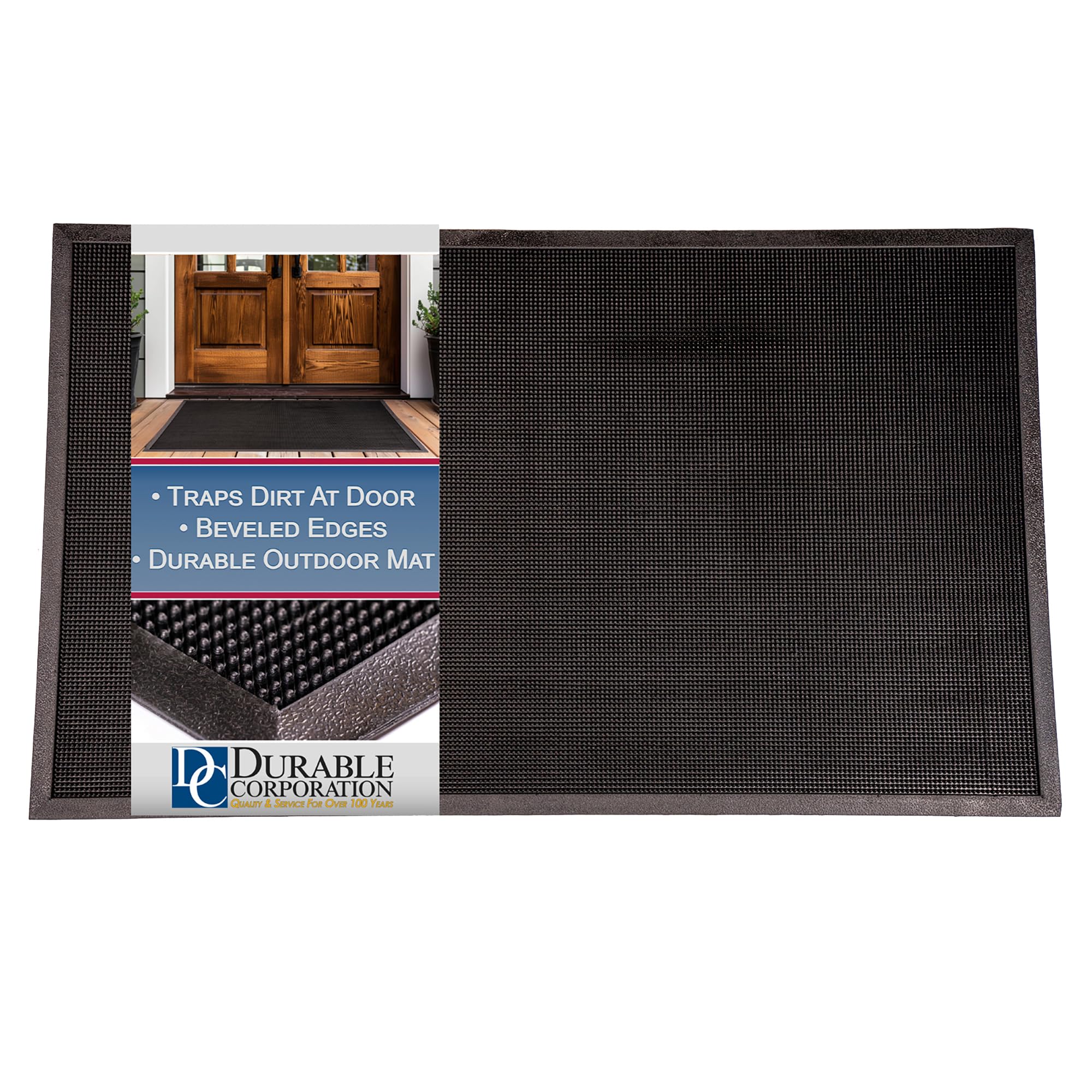 Durable CorporationHeavy Duty Rubber Fingertip Entrance Mat, for Outdoor Areas 28" Width x 46" Length x 5/8" Thickness, Black