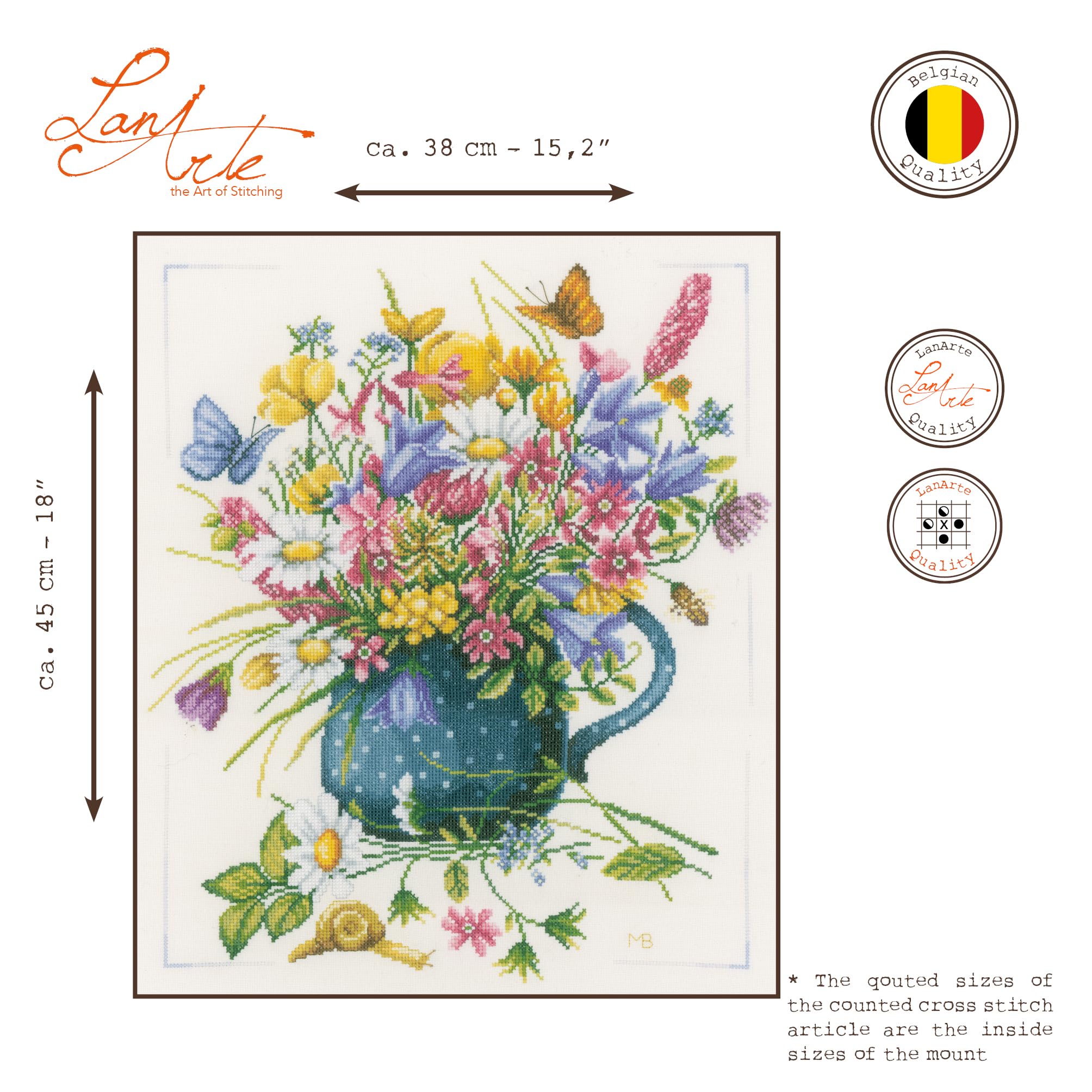 Lanarte Kit Punto Croce Contato FIORI IN VASO Decorativi Per Pareti ca. 38 x 45 cm Set Fai Da Te Creativo Adulti Ricamo Casa Decor Arte Da Parete Kit Per Hobby Cross Stitch
