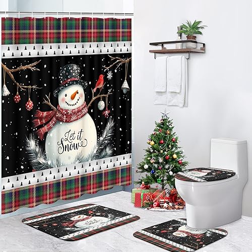 Juego de cortinas de ducha de 4 piezas, Afro africana mujer americana con alfombras antideslizantes, cubierta para tapa de inodoro y tapete de baño,