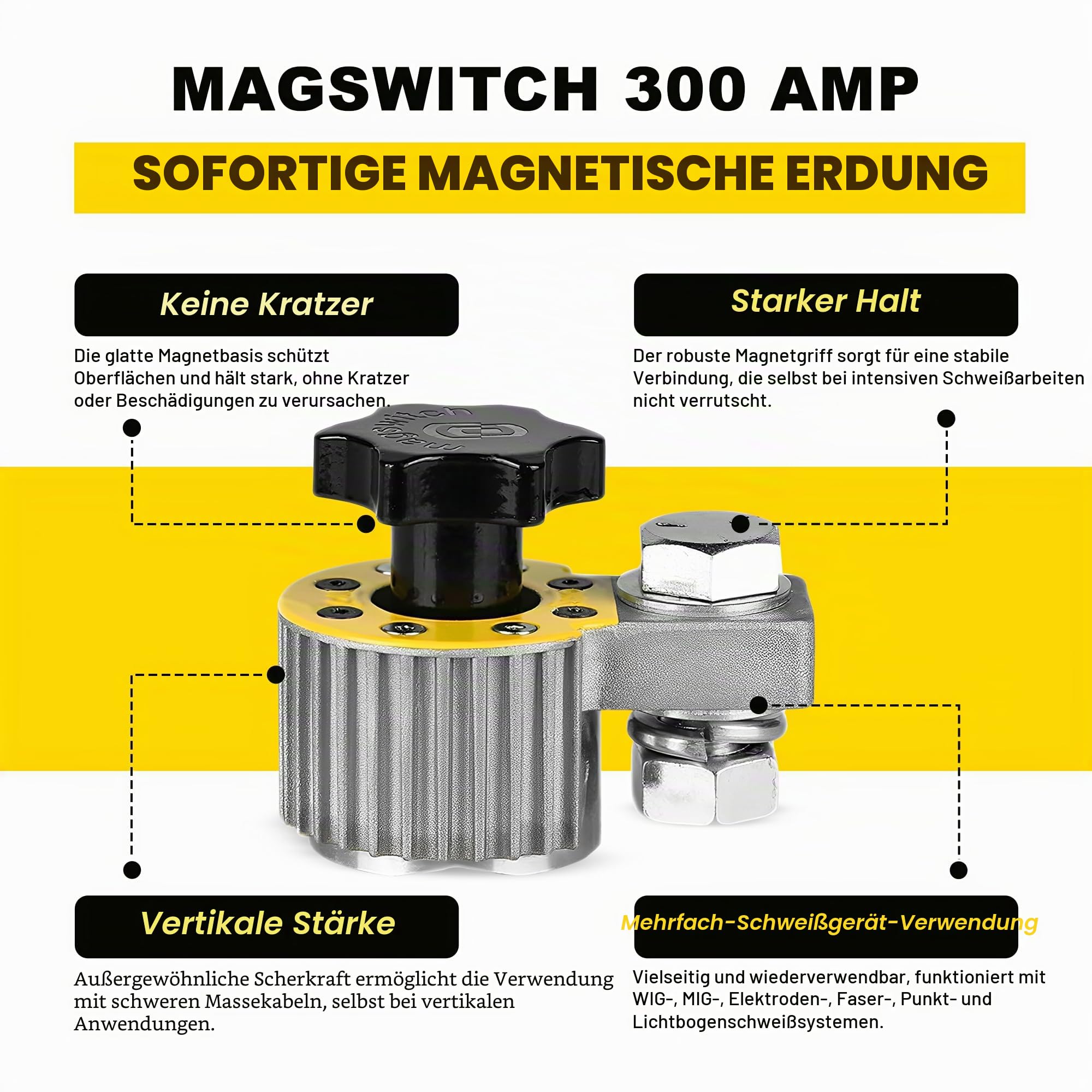 Magswitch Massemagnet 300 Amp – Geerdeter Schweißmagnet – Schweißzubehör – Magnetische Erdungsklemme – Werkzeugzubehör – Massemagnet Schaltbar mit Erdung – 1 Stück - 8100746