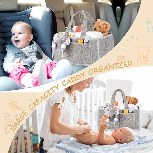 Miniatura 5 de Organizador grande de pañales para bebé, 2 unidades, contenedor de almacenamiento de pañales para guardería, con asa, adorno de muñeca, cesta