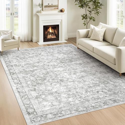 losbulake Washable Vintage Floral Rug 5x7 (Grey)