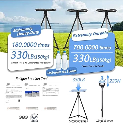 Miniatura 6 de Walking Cane with Seat for Men & Women, Lightweight Anti-Slip Walking Stick with Carry Bag, Portable Stool for Senior & Adults, Foldable Cane Chair