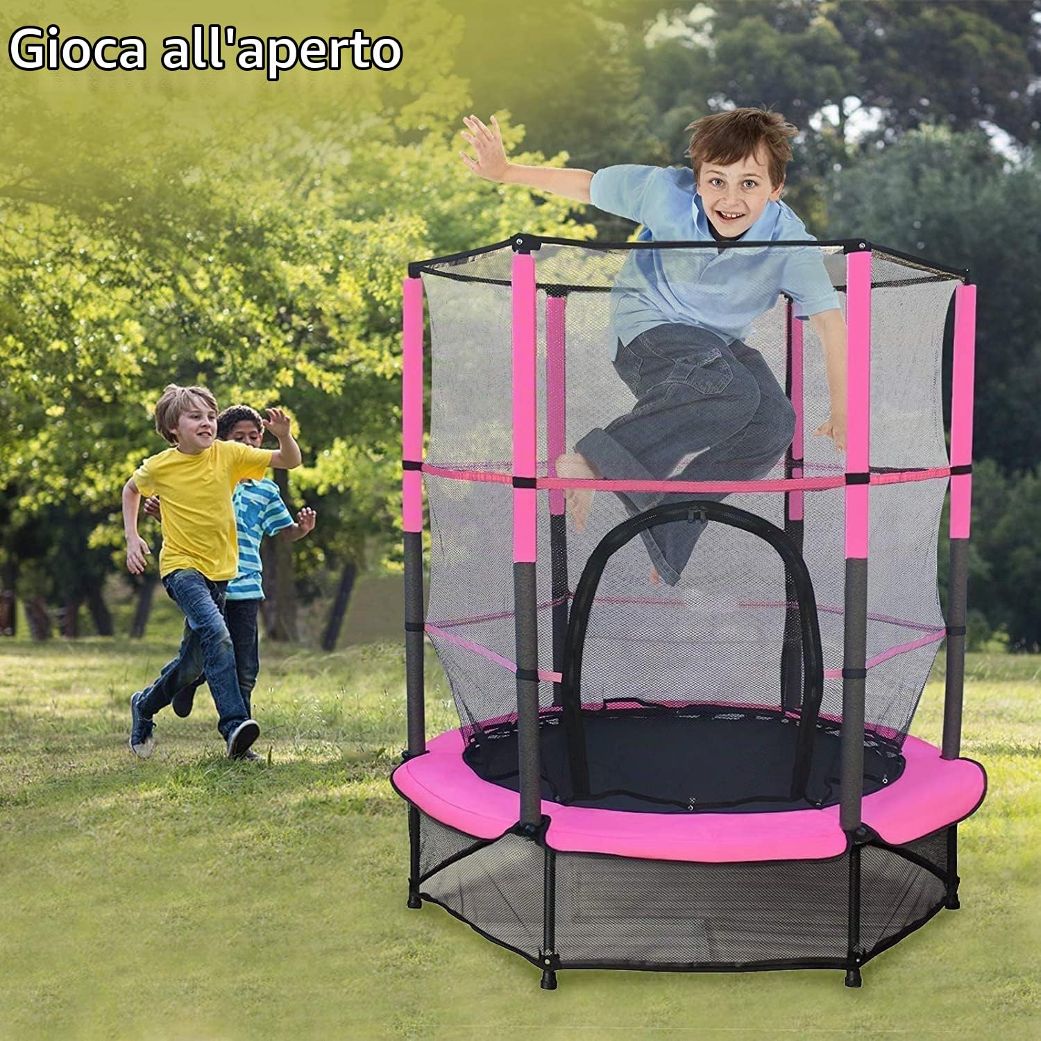 Trampolino Elastico Per Bambini Tappeto Elastico Diametro 140Cm Piccolo Pieghevole Da Esterno Da Giardino Interno Casa Per Saltare Gioco Con Asta Per Gym 2 3 4 6 10 Anni