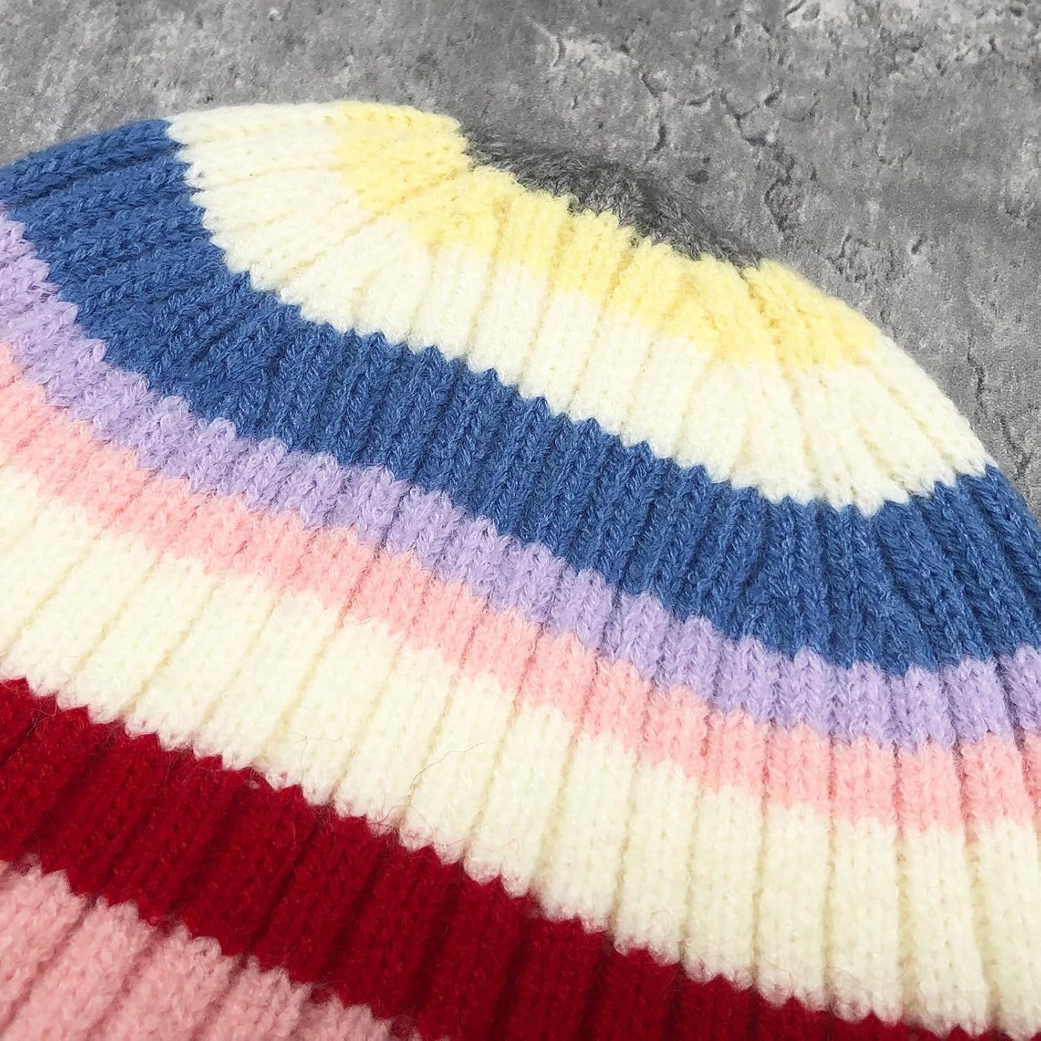 Colorful Striped Beanie Cuffed Winter Soft Rib Knit Hat for Women Men Gift