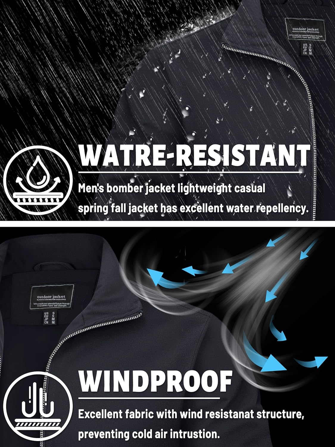 TACVASEN Men's Bomber Jacket Lightweight Casual Windproof Running Spring Windbreaker Sportswear Outerwear