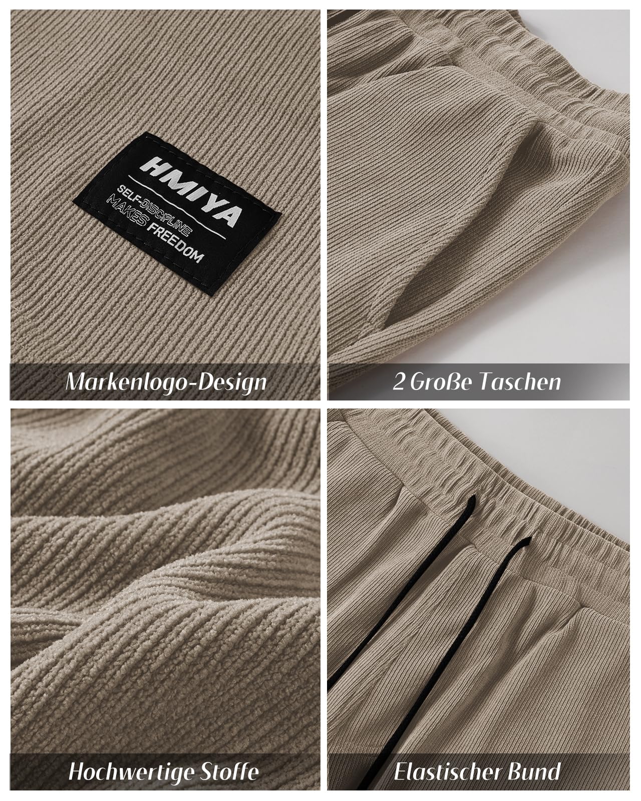HMIYA Corduroy Shorts Herren Kurze Hosen Sommer Bermuda Freizeitshorts Baumwolle Elastische Taille mit Taschen