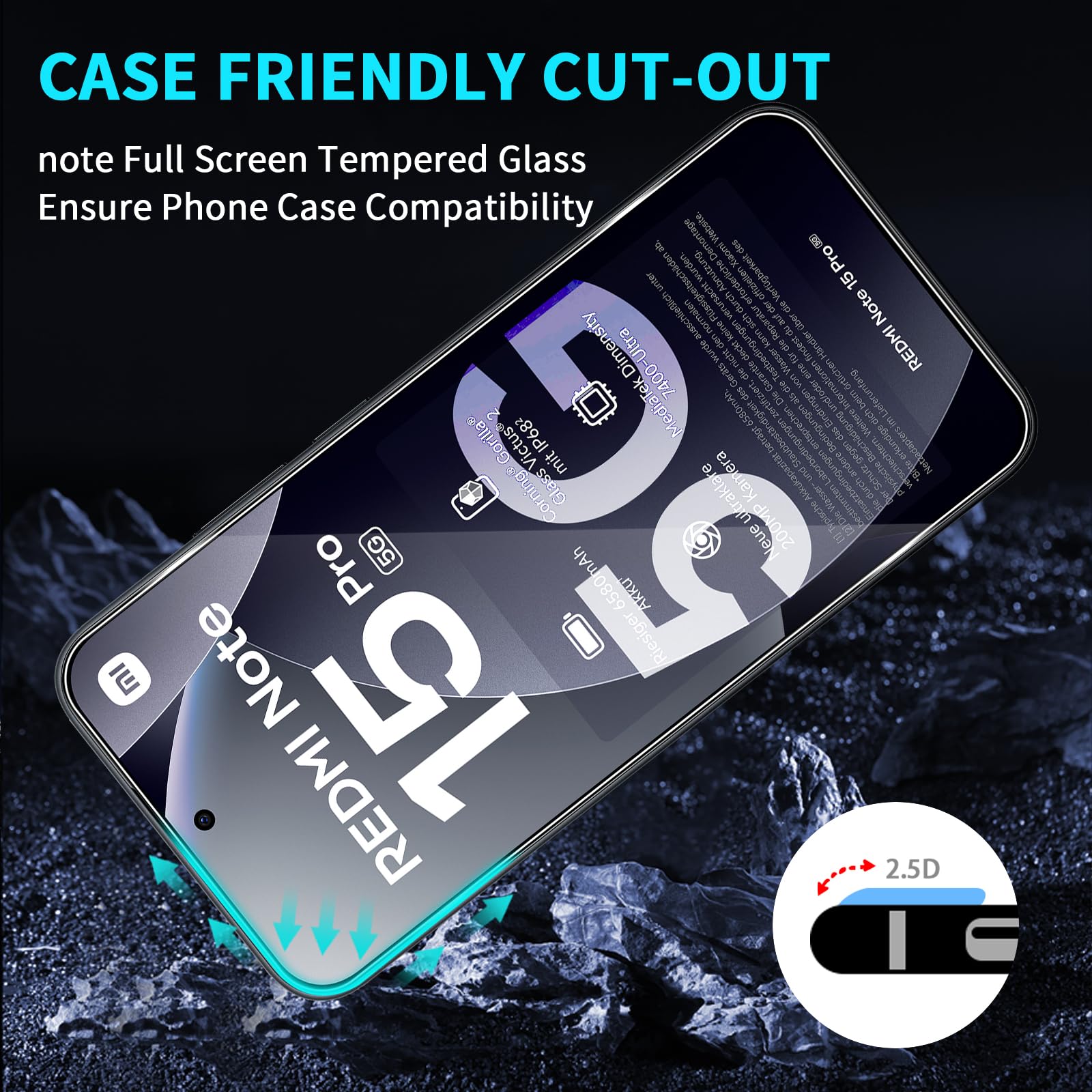Lutree Verre Trempé pour Xiaomi Redmi Note 15 Pro 5G, 3+3 Pièces Protection écran + Caméra Arrière Protecteur Film, 9H Dureté HD Anti-Rayures Sans Bulles Vitre Trempé Protecteurs d'écran
