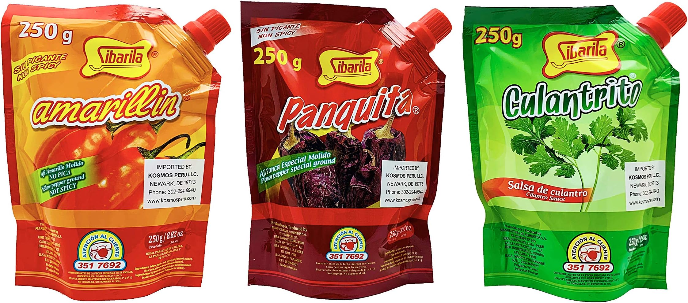 Sibarita Peruvian Chili Paste Peppers - Aji Amarillo - Aji Panca - Cilantro - Non Spicy - 250 Grams - 8.82 Oz.