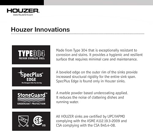 Miniatura 3 de Houzer CHTO-1800-1 Opus Series - Fregadero ovalado de acero inoxidable con desbordamiento