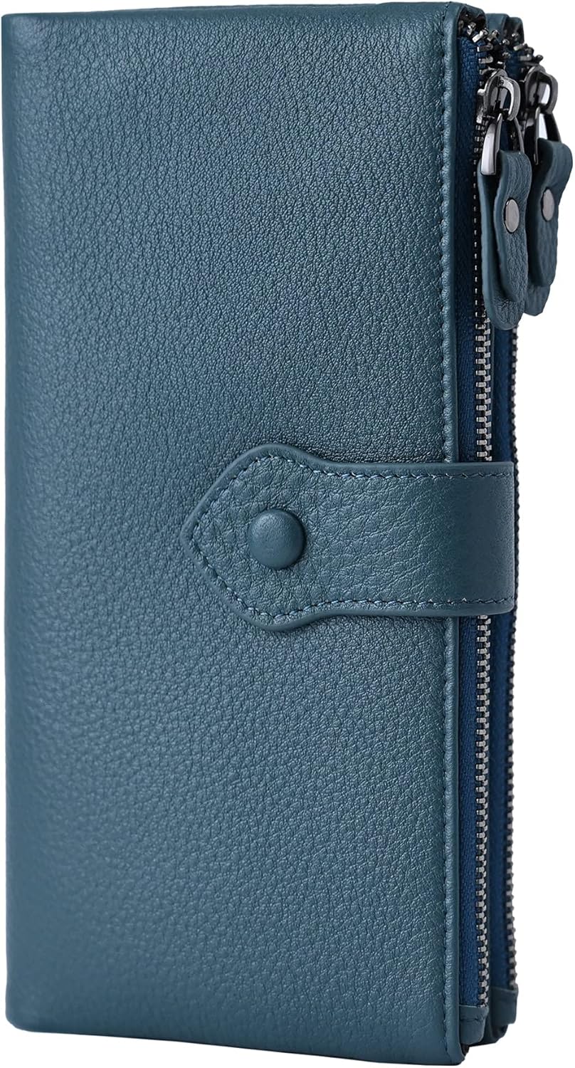 Bveyzi Women Soft Leather RFID Blocking Bifold Slim Wallets Ladies Credit Card Holder Double Zipper Pocket | Soft, RFID Blocking, Bifold, Slim, Credit Card Holder, Double Zipper Pocket