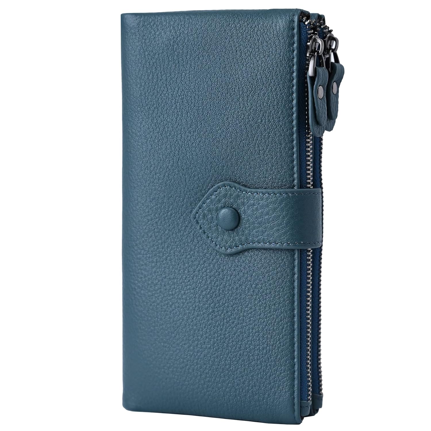 Bveyzi Women Soft Leather RFID Blocking Bifold Slim Wallets Ladies Credit Card Holder Double Zipper Pocket Soft RFID