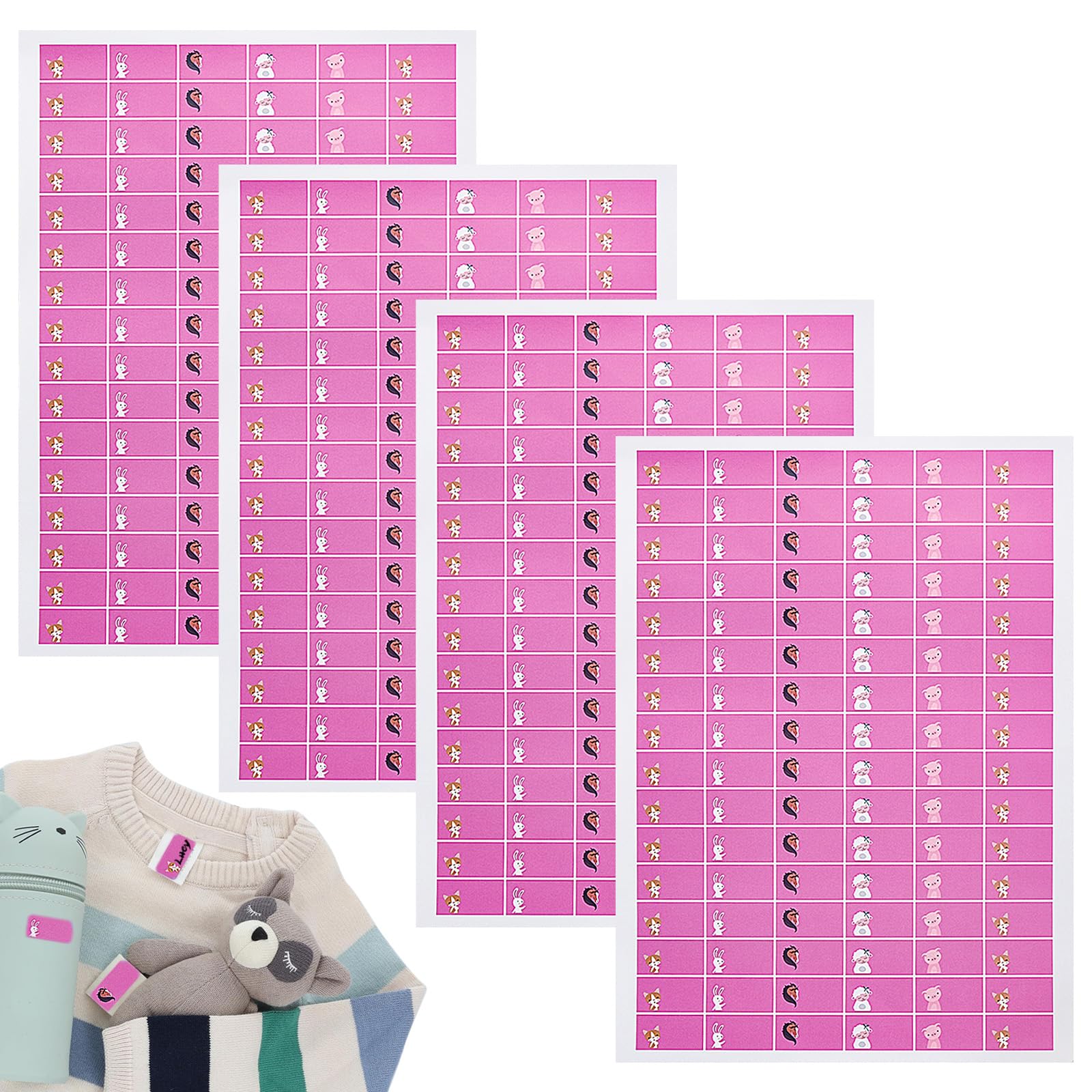 120 Piezas Pegatinas Personalizadas Nombre, Pegatinas con Nombre Impermeables Rosa Animales de Dibujos Animados Etiquetas Ropa Universales para Libros de la Escuela Botella Cajas Bolsas