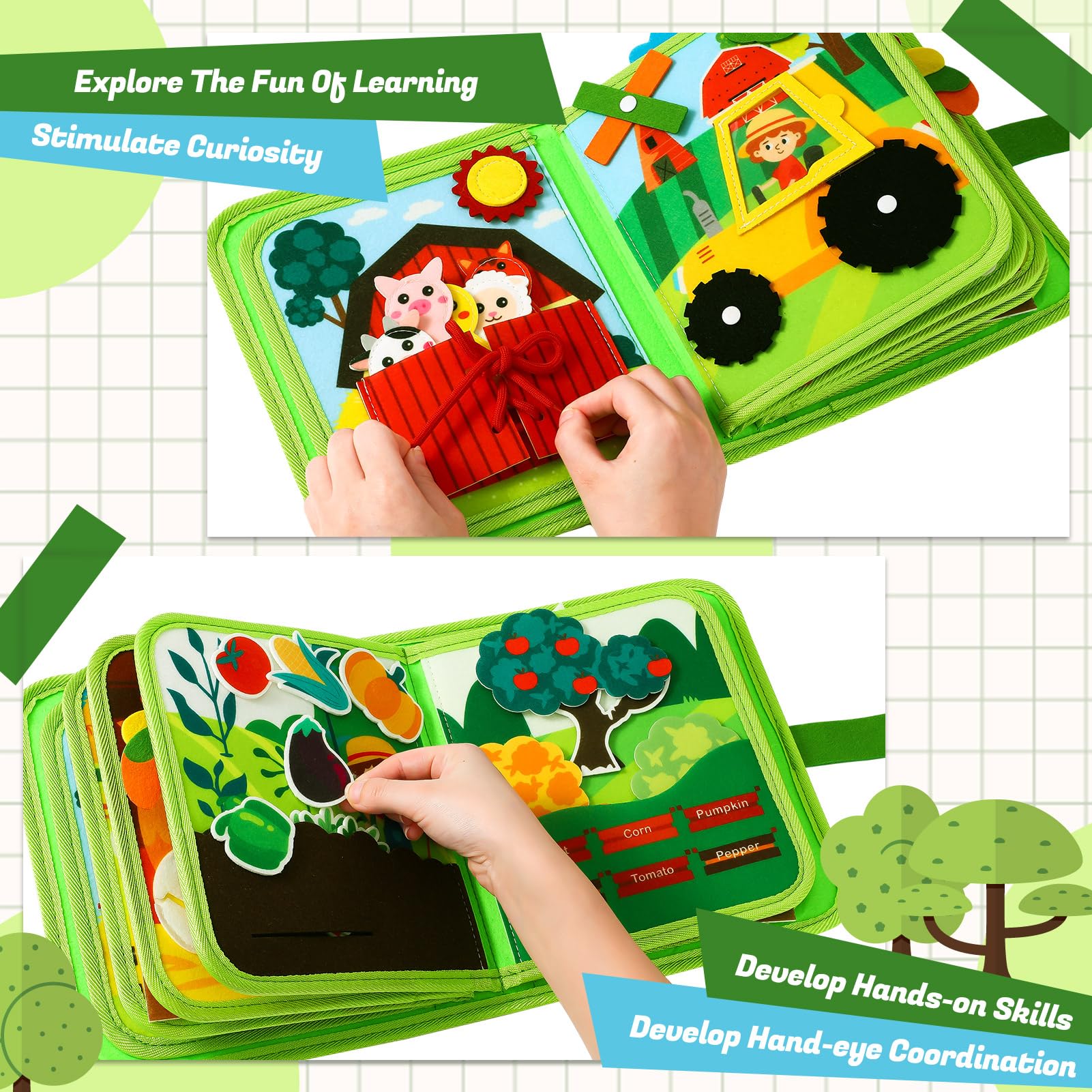 GSrenyu Busy Book for Toddlers Age 1-3, Toddler Busy Board, Farm Busy Board Toy, Toddler Activity Book - Image 4