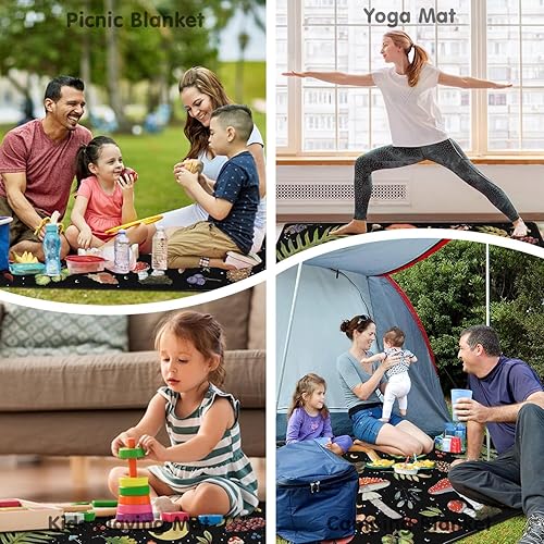 Miniatura 27 de Manta de picnic extra grande impermeable plegable (80 x 80 pulgadas), manta de playa impermeable a prueba de arena, 3 capas para el aire libre