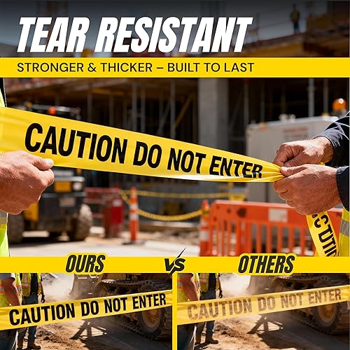 Miniatura 44 de Cinta amarilla brillante de precaución 3 x 1000 impresa en negro contrastante, 3 pulgadas. Ancha para la máxima legibilidad. Diseño resistente.