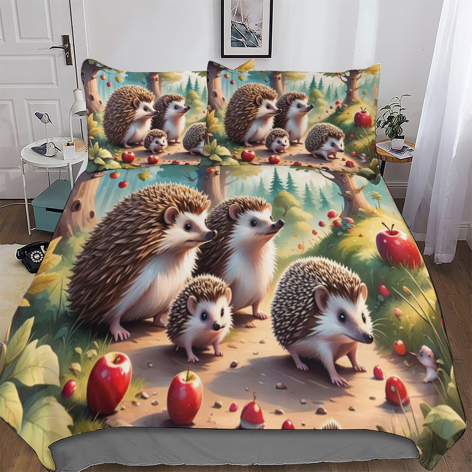 Pazzk Boys Cute Hedgehog-1 Cute Hedgehog Microfiber Duvet Cover Set 3 Pcs Polyester-Cotton Quilt Cover Bedding Set With Pillow Cases Machine Washable Anti Allergic Comforter Cover For Girls Double (200X200cm)