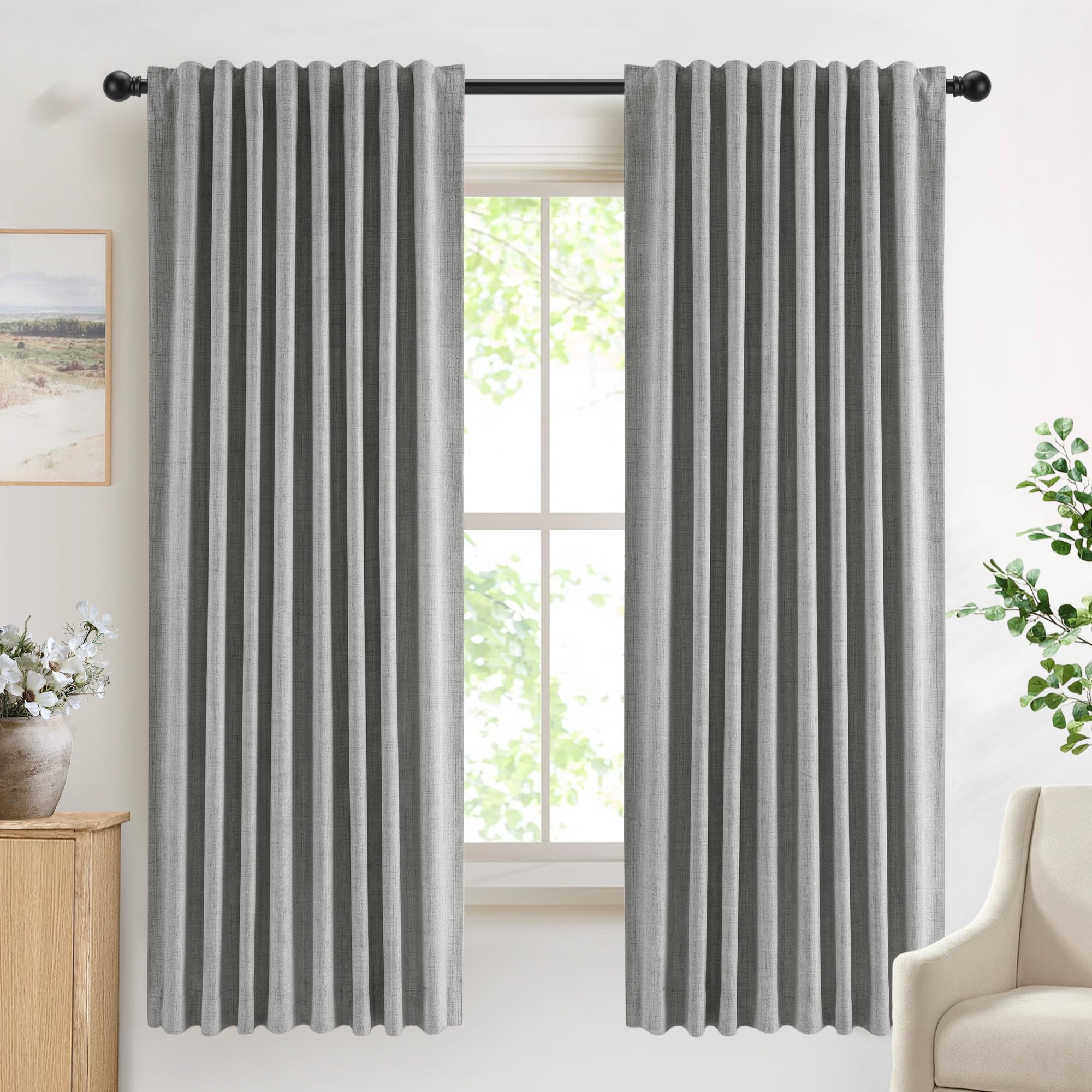 DEFYNEE 100% Blackout Curtains for Bedroom, 50 x 72 Inch Drop, Back Tab/Rod Pocket, Thermal Insulated Curtains with Coating Back Layers, for Room Darkening Privacy Protection, 2 Panels, Gray