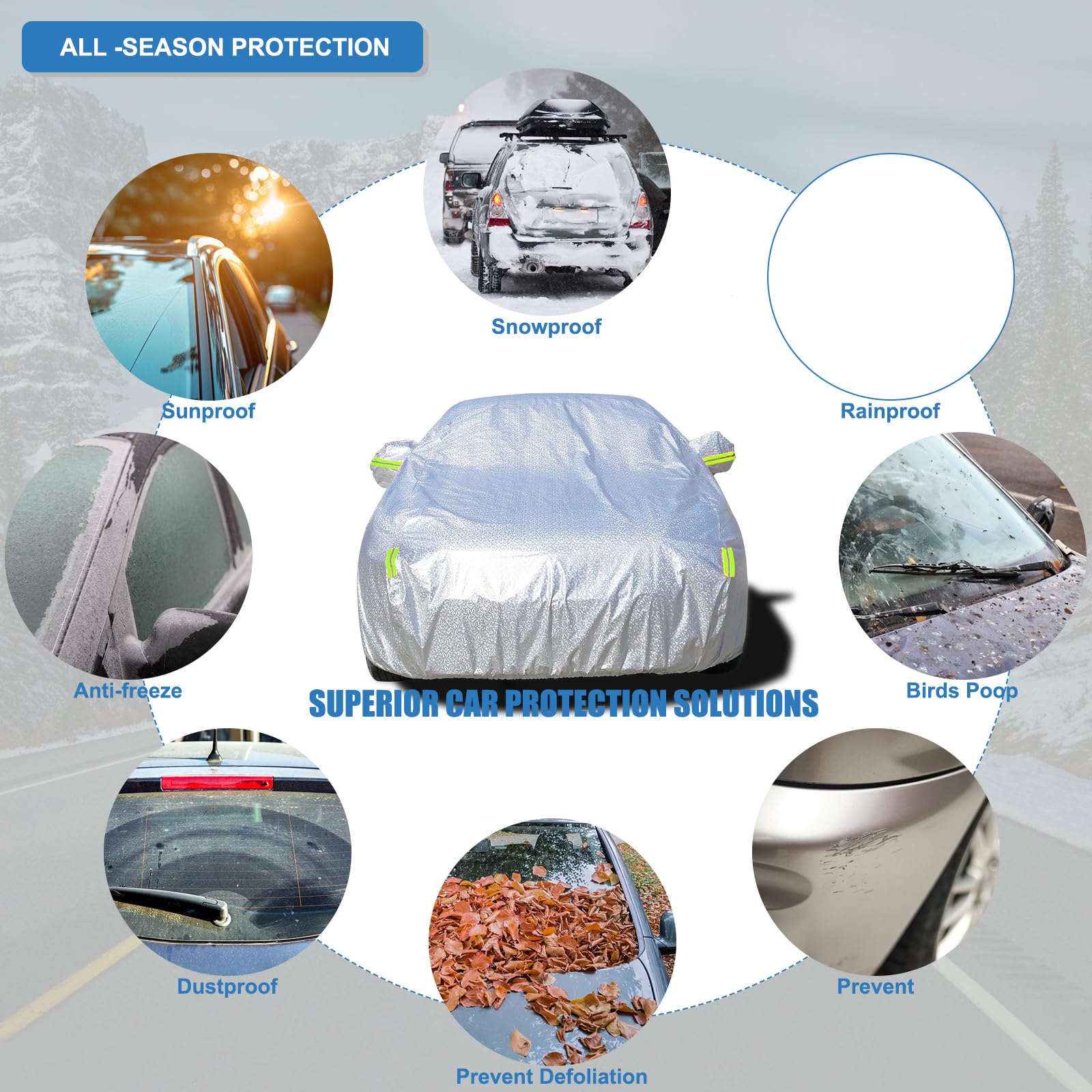 universale Autoschutzhülle, Auto Abdeckplane Wasserdicht Autoabdeckung, 480 x 180 x 150 cm, universal, für draußen, Wasserdicht Anti-Staub UV Anti-Wind Schnee Sonne Kälte, 2.1kg, Silber