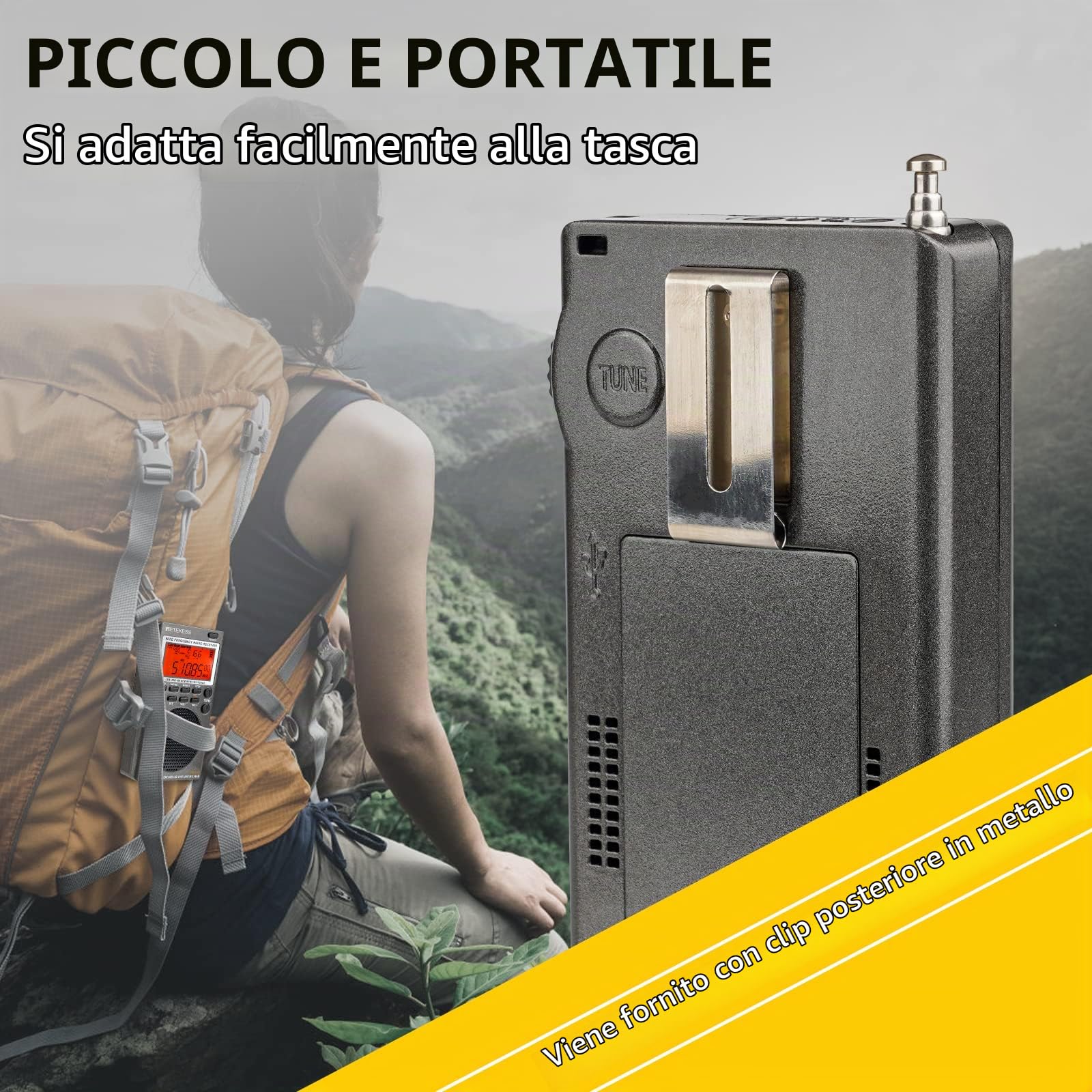 Retekess TR110 Mini Radio Portatile, AM FM Radio | per Esterni, Avventura, Viaggio, FM/MW/SW/SSB/Air, FM Stereo, Temporizzatore di Sonno, Antenna Esterna, Batteria Ricaricabile