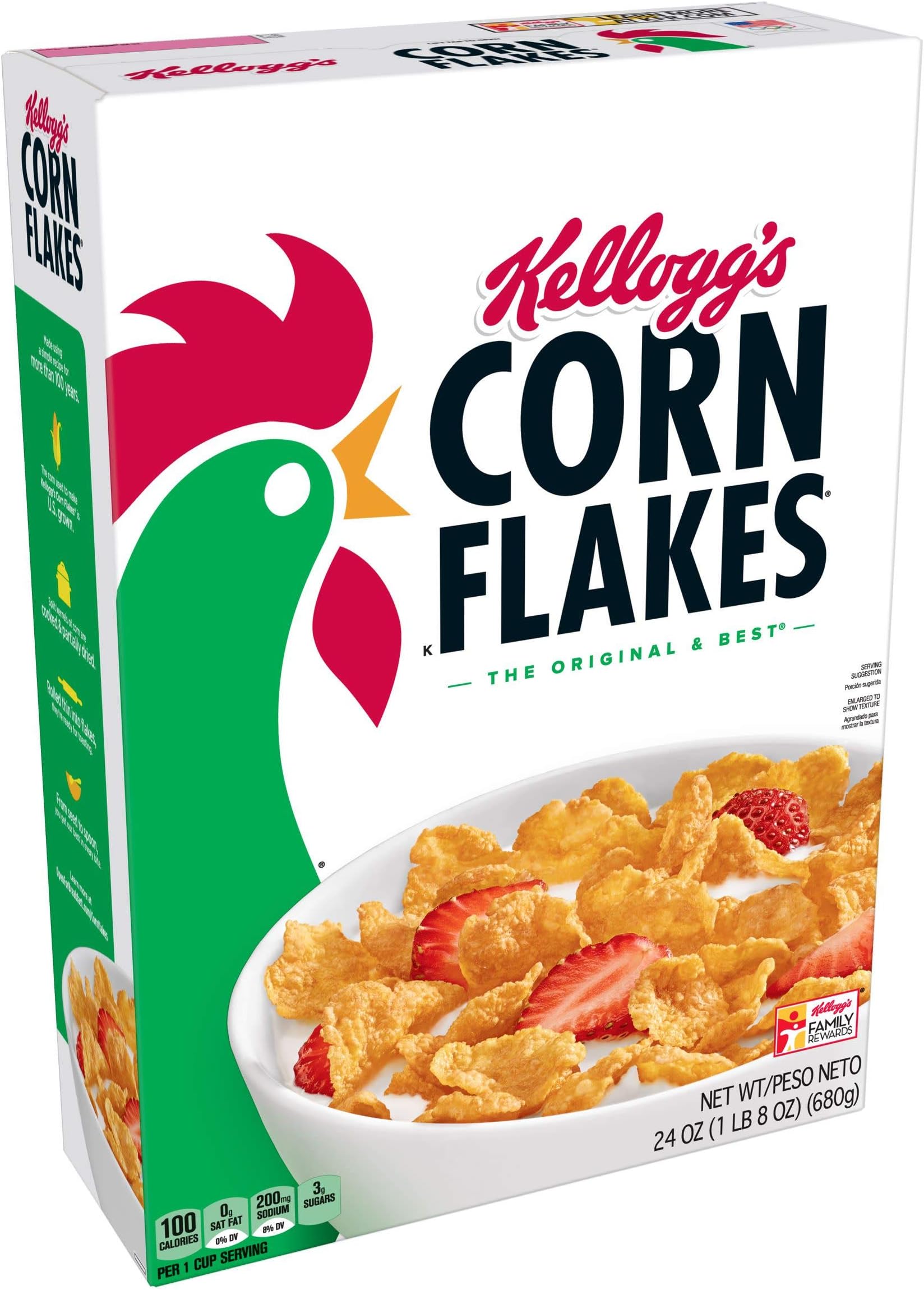 Kellogg’s Corn Flakes Cereal - The Original & Best Breakfast Cereal, Fat-Free, 24 oz Box