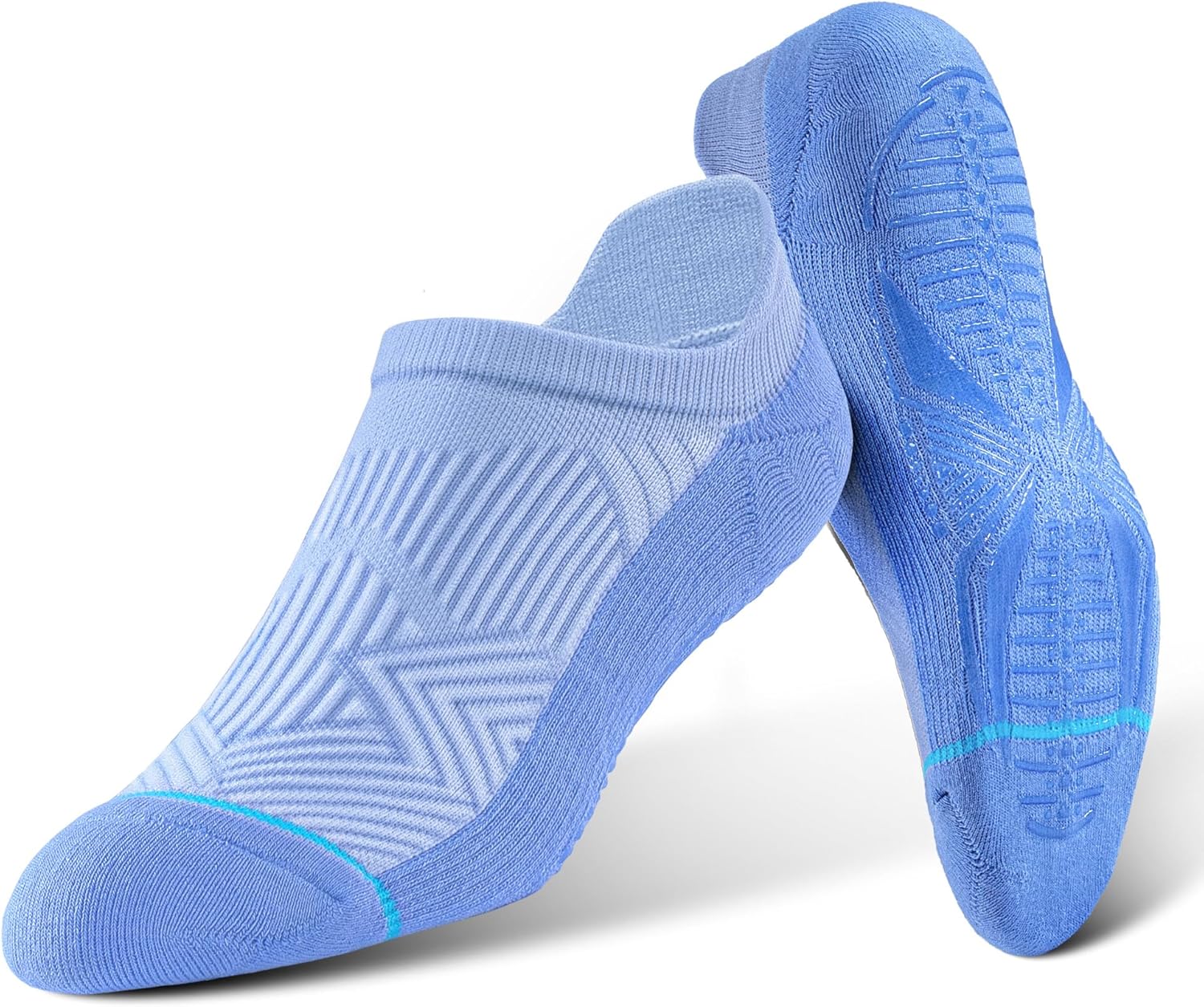BRISIRA Bamboo Viscose Non Slip Pilates Socks Men Women No Show Grip Compression Thick Cushion Yoga Barre Grippy Ankle 3 Pairs Skyblue Small