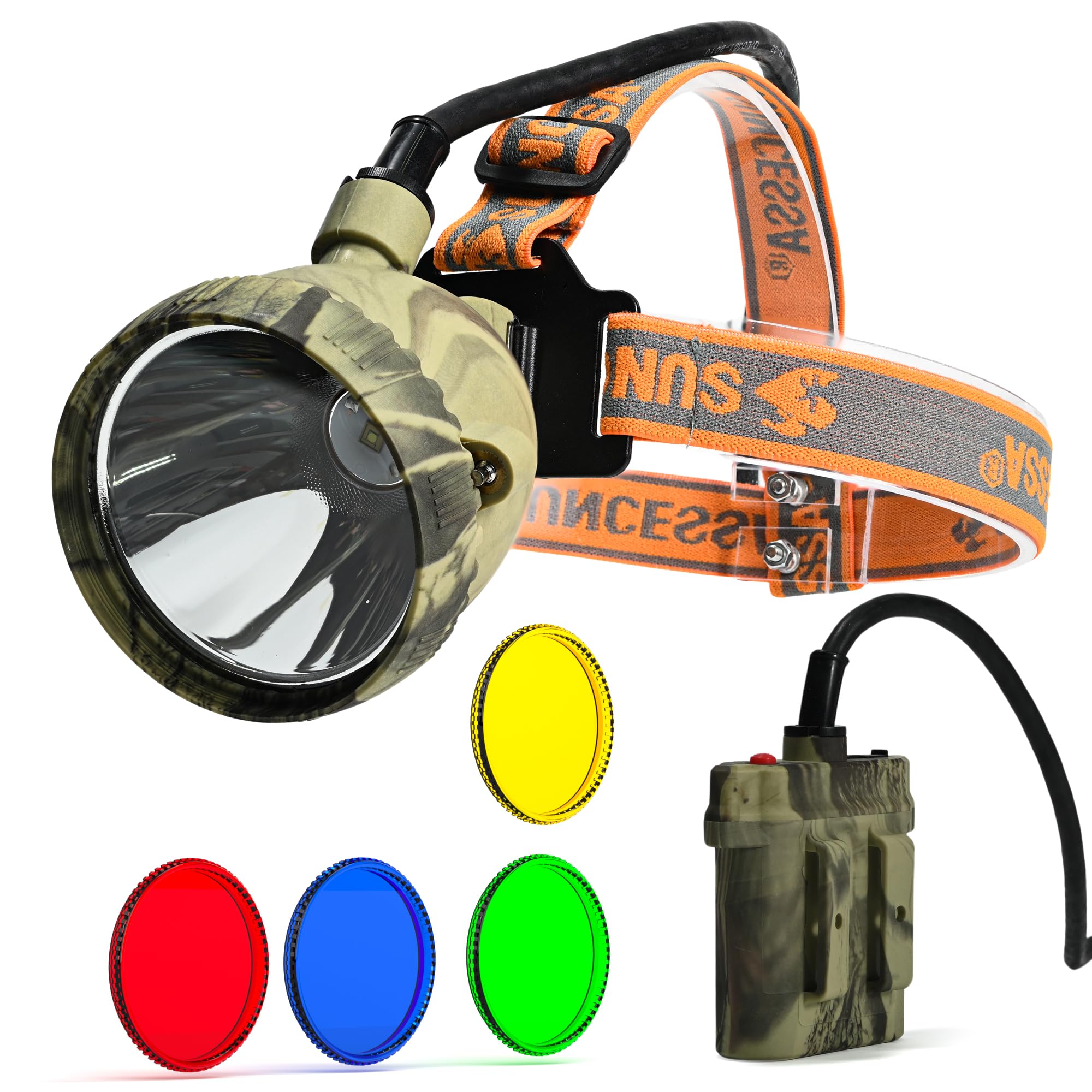 Photo 1 of **DIRTY/USED**
Eyes.sys 110000LUX 10W LED Coon Hunting Lights for Coyotes Hog Hunting Light, Rechargeable Waterproof Camping Searchlight, Ultra Bright Mining Headlamp with 4 Optical Filters for Night Working