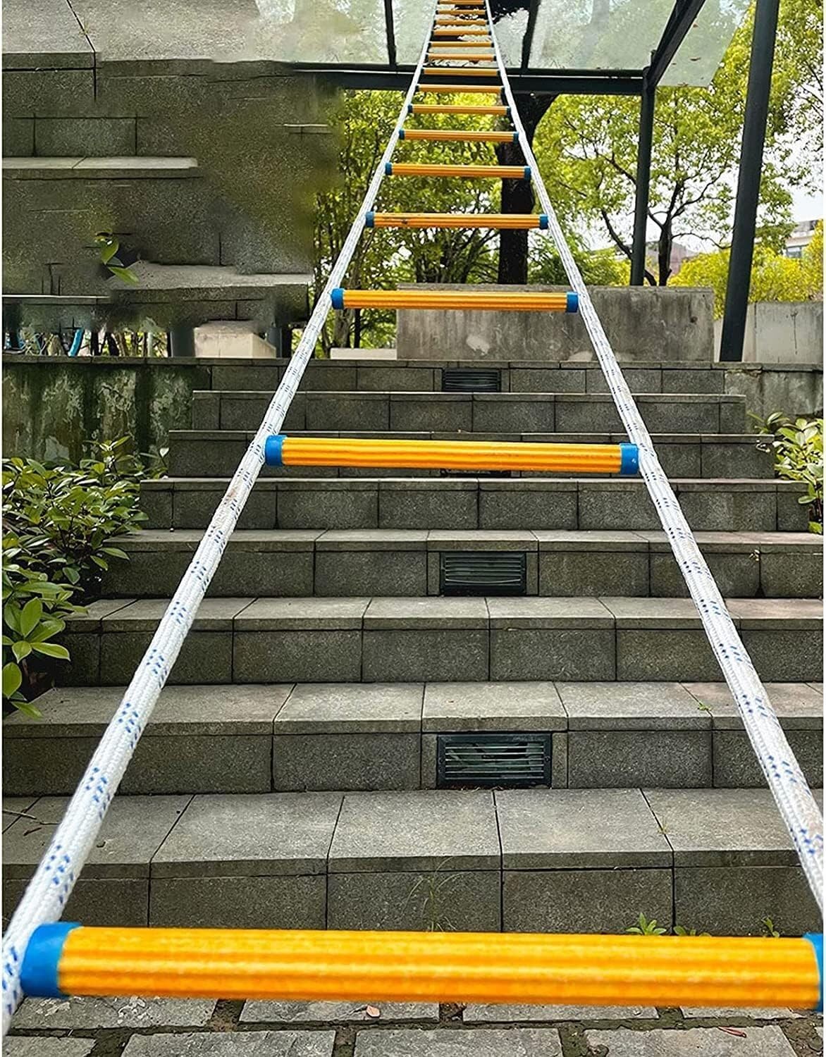 Escalera de Cuerda for Escape Incendios, Escalera Rescate Emergencia, portátil, Antideslizante, Suave, Seguridad, Reutilizable, con Gancho