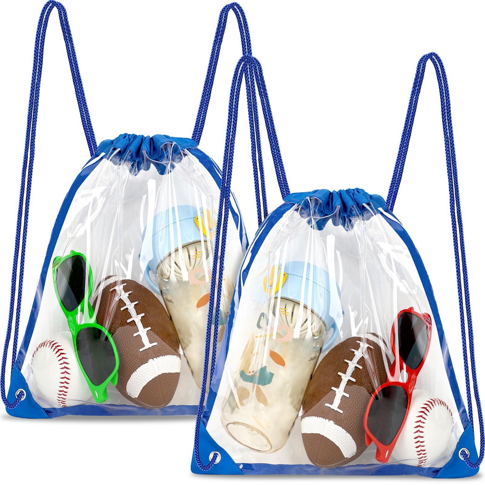 RunaFun 2Pack Clear Drawstring Backpack ，12×12×6 Small Clear Drawstring Bags for Stadium Events,Concerts, Work, Festivals, Blue, Sling Backpacks