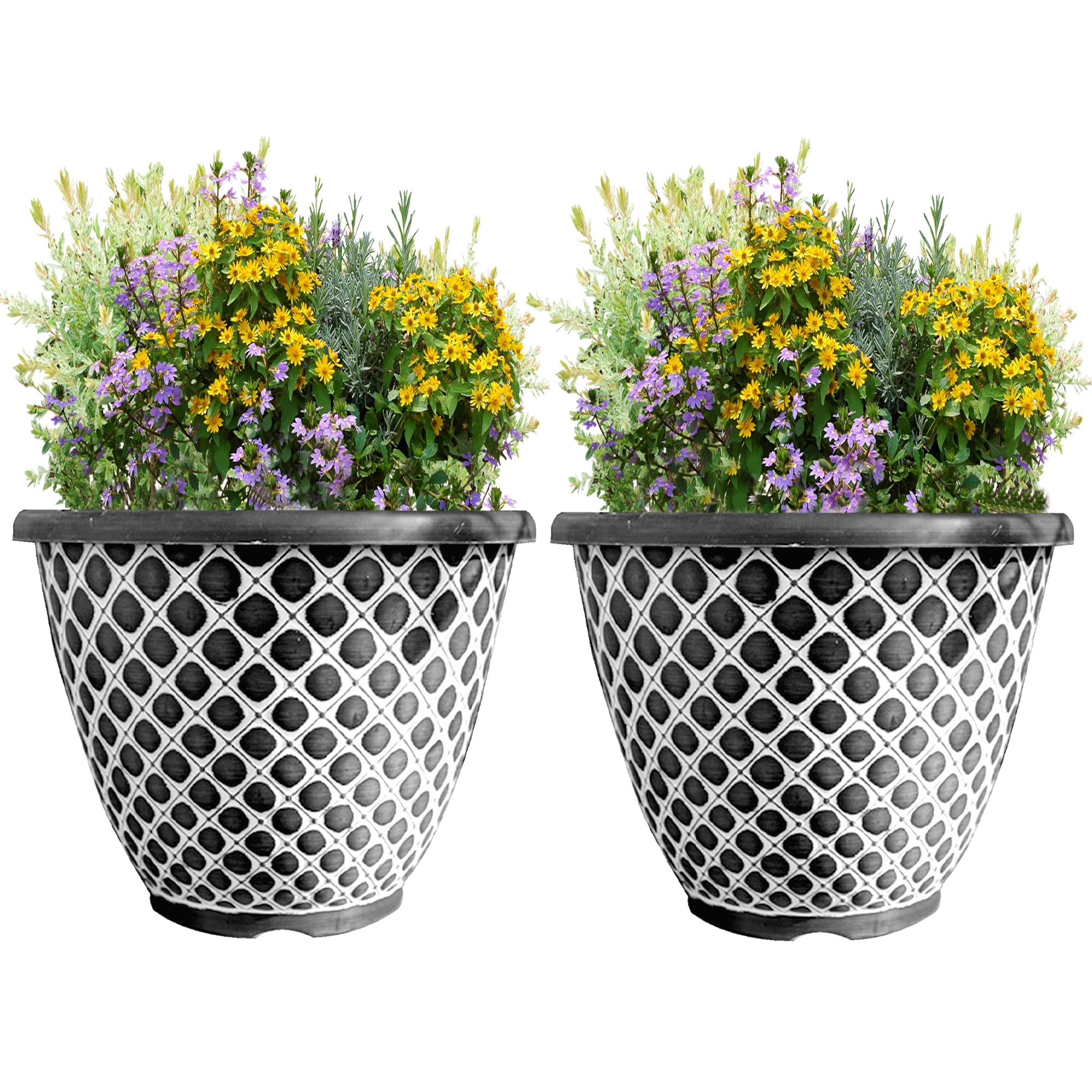 SG Traders Bell Quilt Plant Pots Large Garden Plant Pots Elegant Design, Garden Planters Outdoor With Drainage Holes, Versatile Flower Planters for Your Outdoor Decoration (Black White)