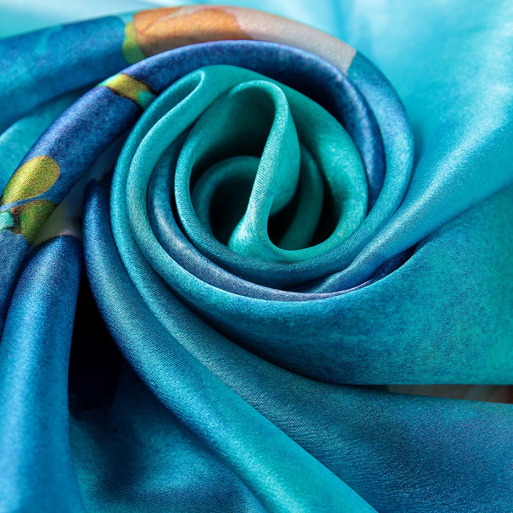 STORY OF SHANGHAI Sciarpa di 100% Seta Charmeuse da Donna Foulard a Raso con Fantasie Orientale, 56x177cm