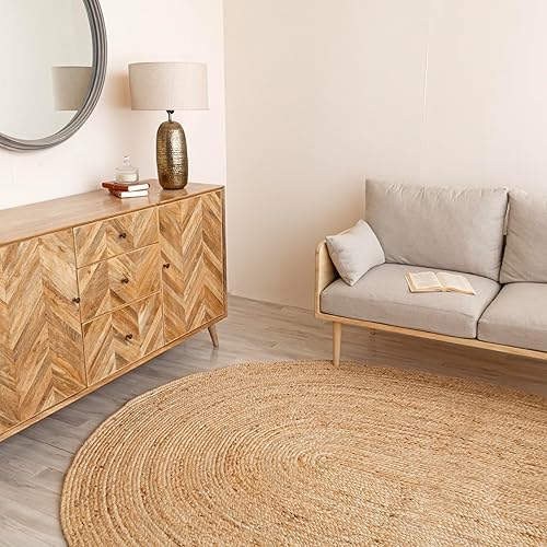 Miniatura 3 de HOMEMONDE Alfombra ovalada reversible de yute  4 x 6 pies tejida a mano de fibra natural  Alfombras trenzadas de granja para comedor, pasillo,