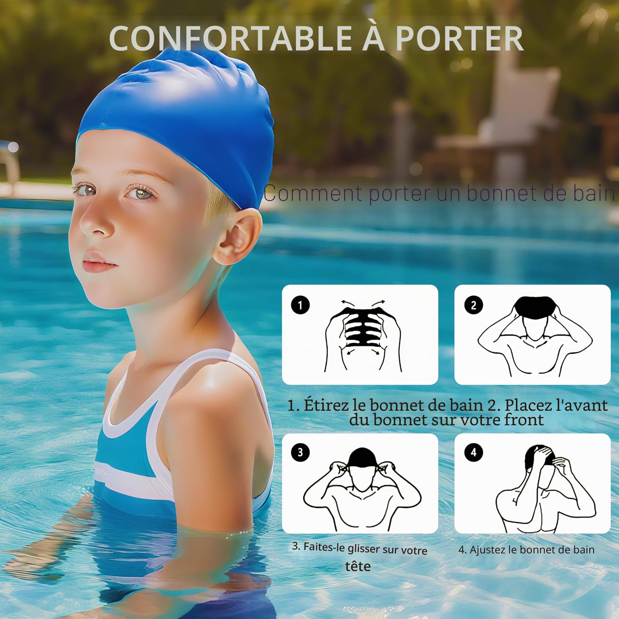 Bonnet de Bain Enfant Silicone Natation Piscine Confortable Souple
