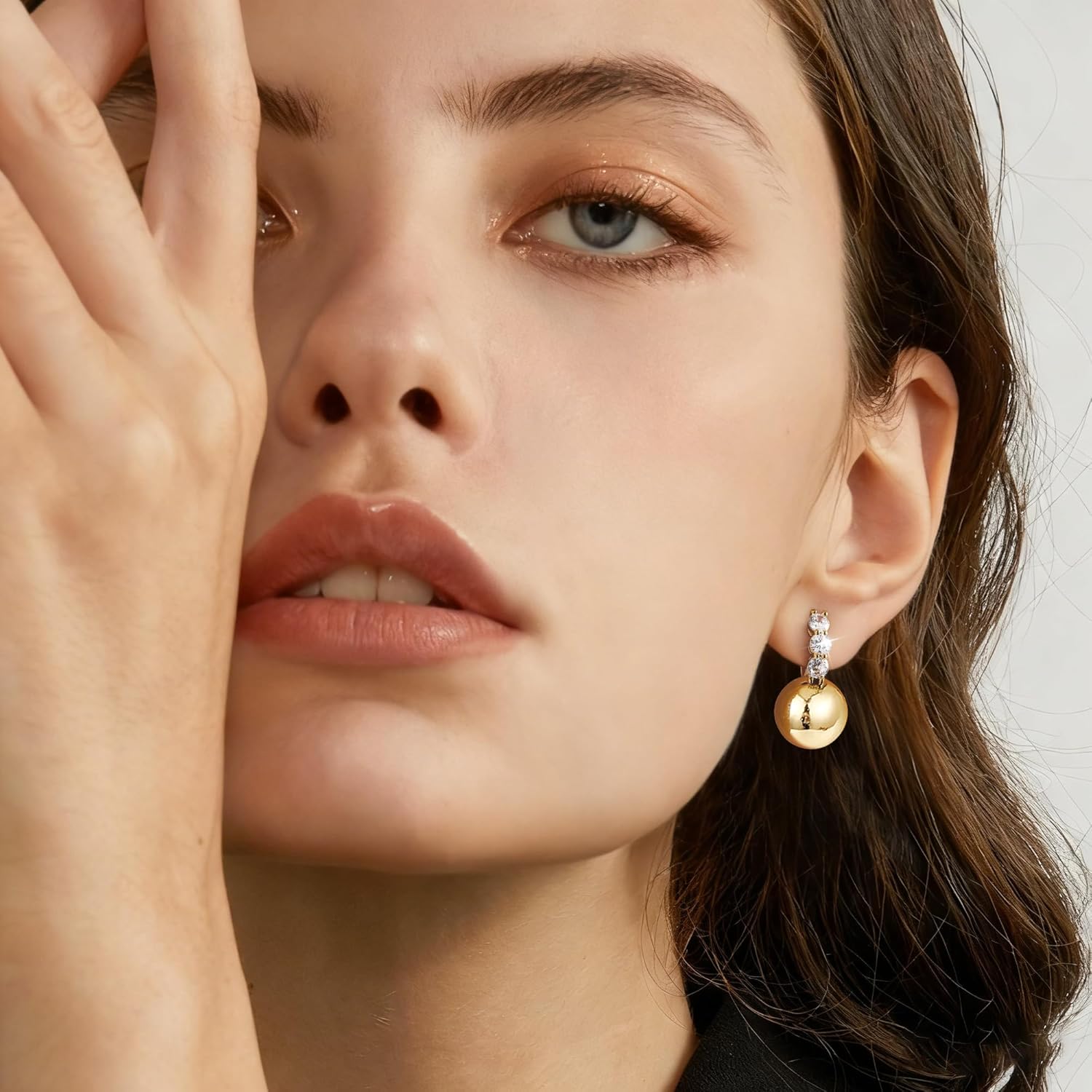 Kesaplan Gold Dangle Earrings for Women 14K Gold/Silver Plated Hypoallergenic Ball Drop Earrings 5A Cubic Zirconia Round Hoop Leverback Lightweight Fashion Jewelry - Image 4