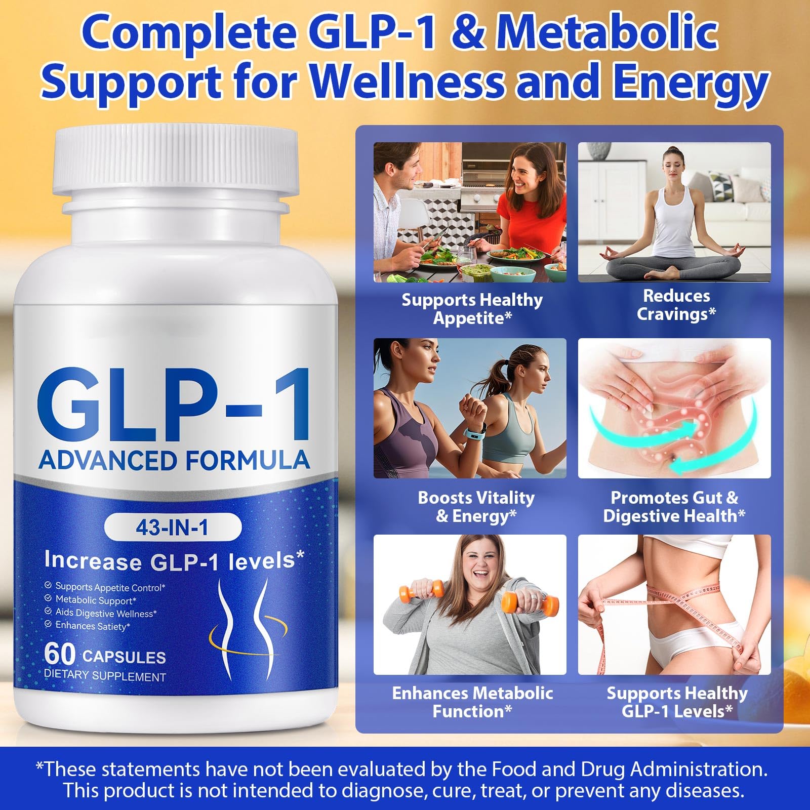 GLP-1 Supplement for Women & Men, 43-in-1 Natural Complex to Boost GLP-1 Levels, Support Appetite Control, Satiety, Metabolism & Digestive Health, Probiotic Nutritional Supplements - 60 Capsules — Amazon image 2