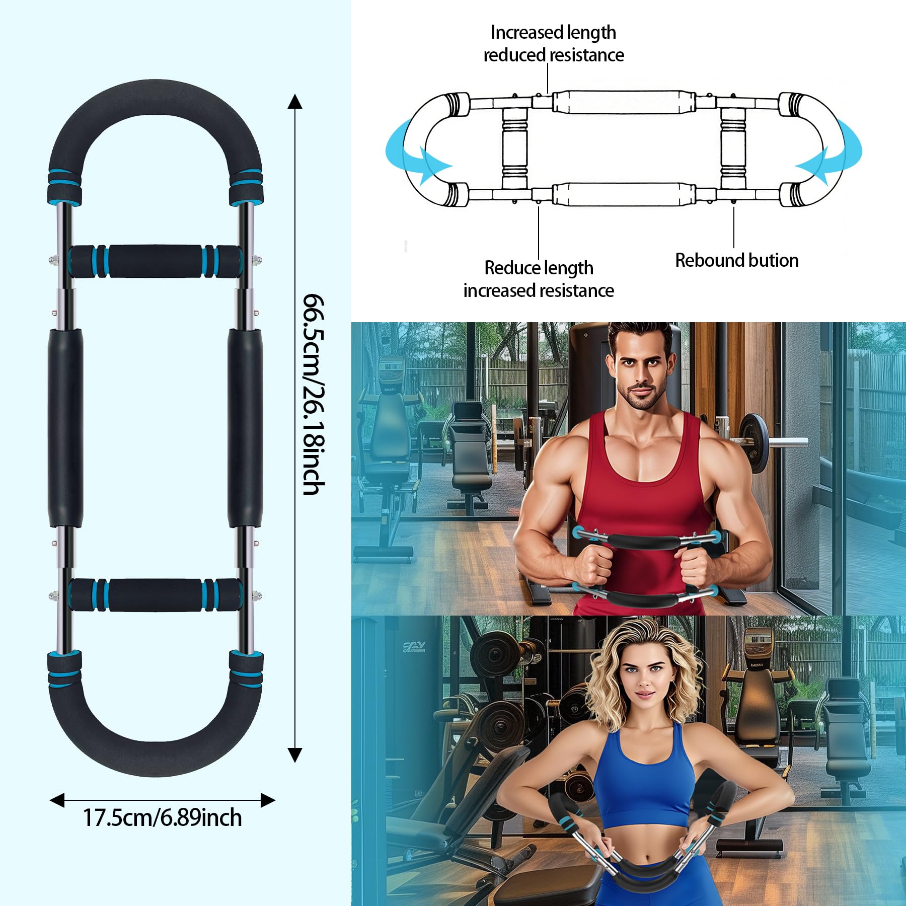 VEEKAY Twister Armtrainer,Attrezzo per Allenamento Del Torace Regolabile Da 30 a 50 Kg,Tricipiti,Spalle,Schiena,Rafforzamento Degli Avambracci,Forza del Braccio Multifunzionale a Forma di U