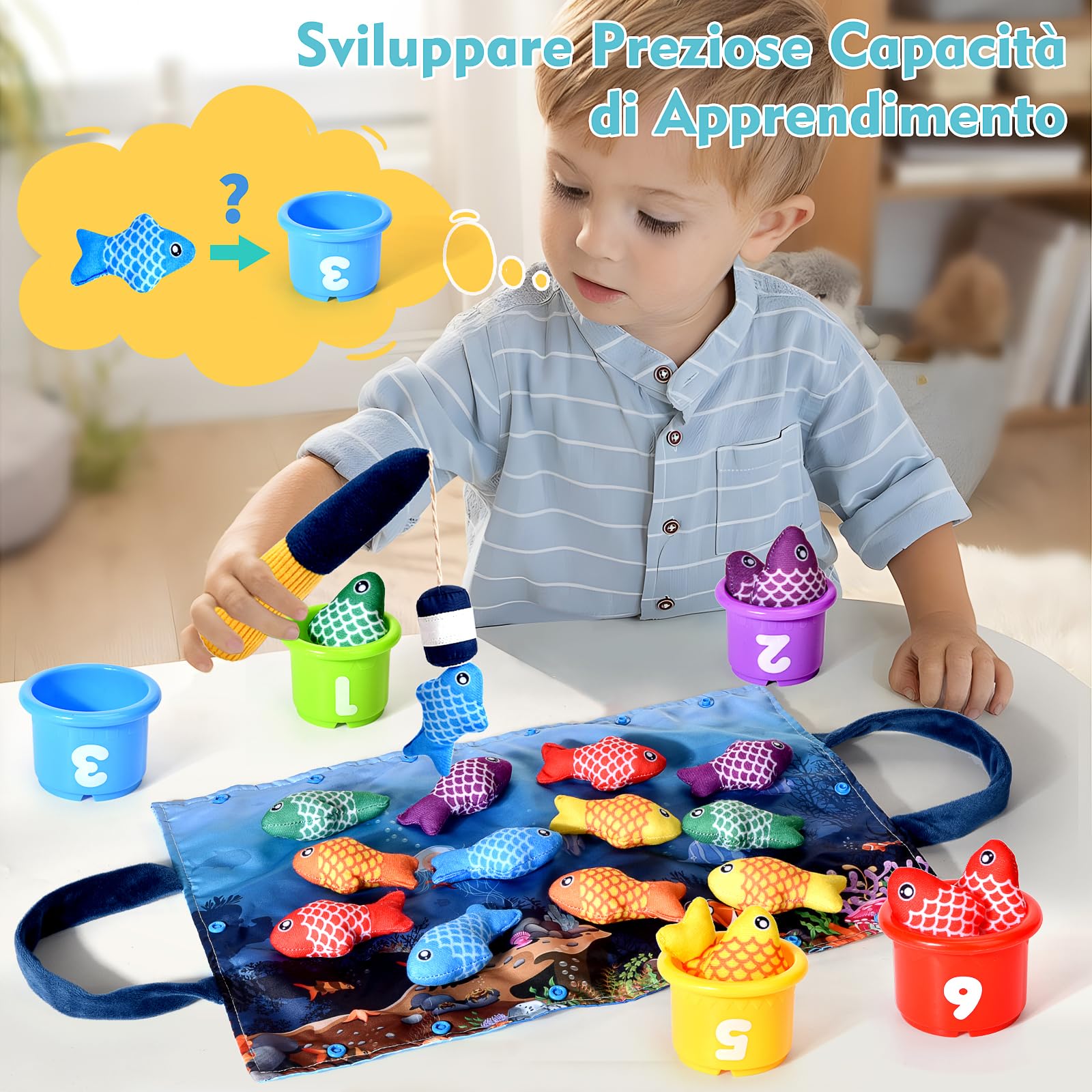 Yitical Giochi Bambini 1 Anno 2 Anni, 20PCS Montessori Gioco Pesca Morbidi, Regalo Bambino 6 12 18 Mesi, Interattivi Educativo Giocattoli Bambino