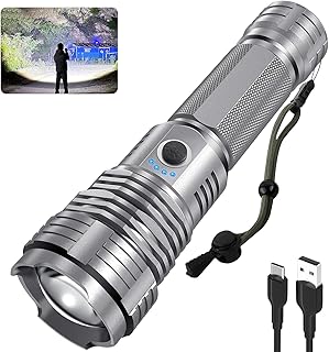 Rechargeable Flashlights High Lumens, 200,000 Lumens Super Bright Flashlight with 5 Modes, IPX6 Waterproof, Powerful LED Flash Light for Camping, Hiking, Emergencies