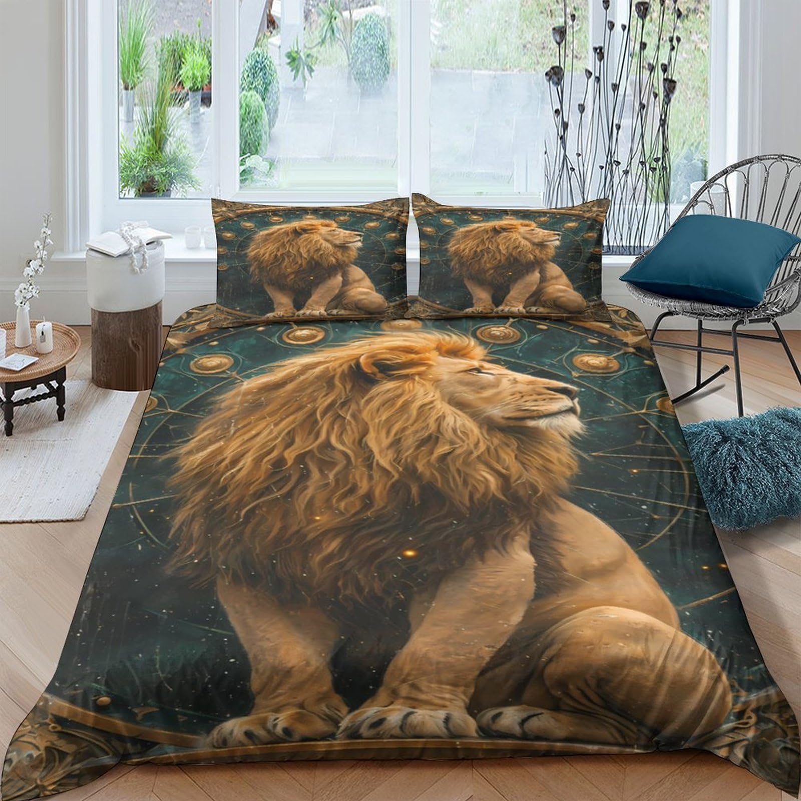 Ctjqhvkz Style-3 3D Printed Lion Majesty Fitted Sheet Microfiber Soft Decor Safari King Bed Cover For Bedroom Dorm Mattress Protection Single（135X200cm）