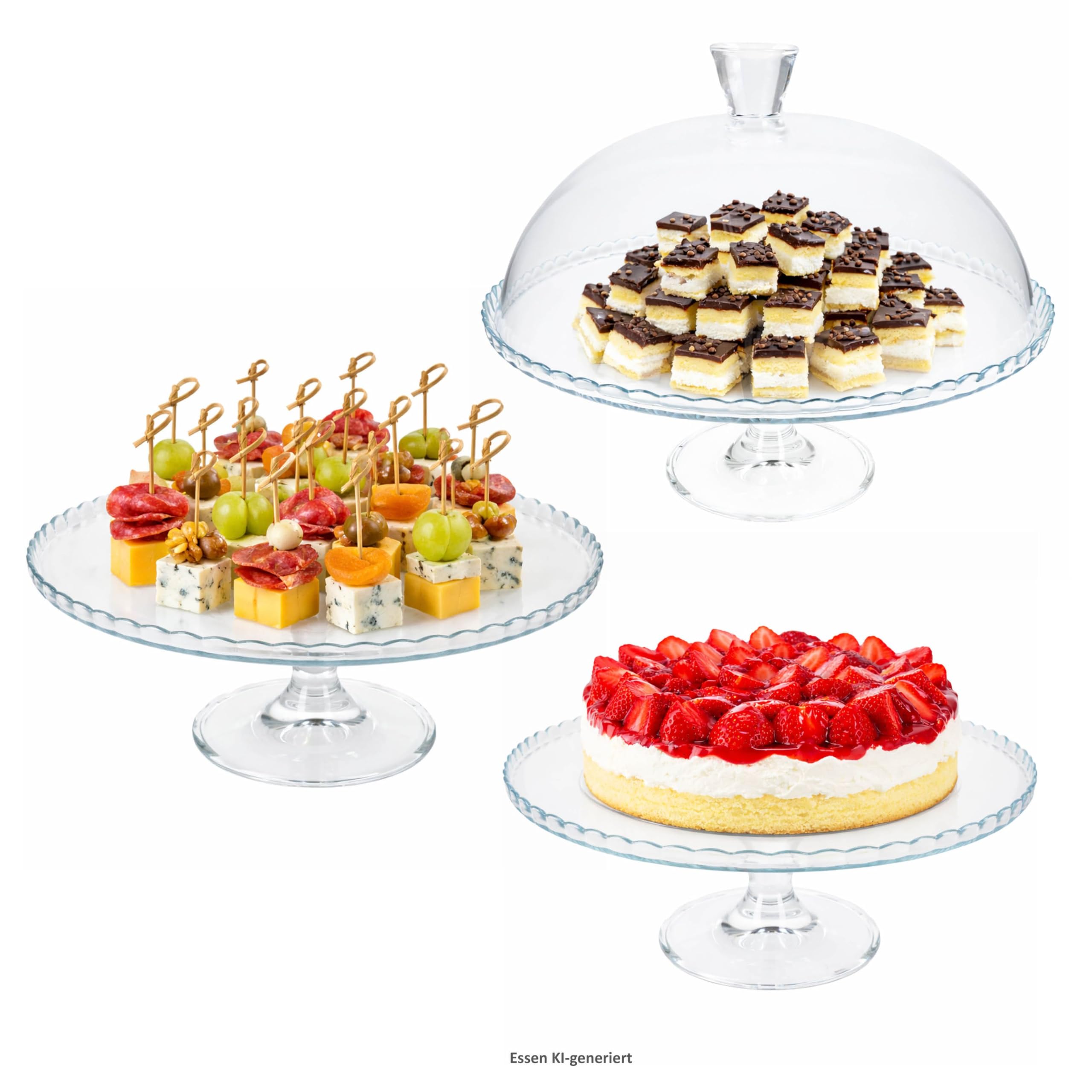 MamboCat Plateau à gâteau sur pied avec couvercle I Ø 32 cm I Plateau à gâteau en verre avec cloche en verre I Plateau de service pour tartes, gâteaux, apéritifs, fromage et pâtisseries I Assiette en