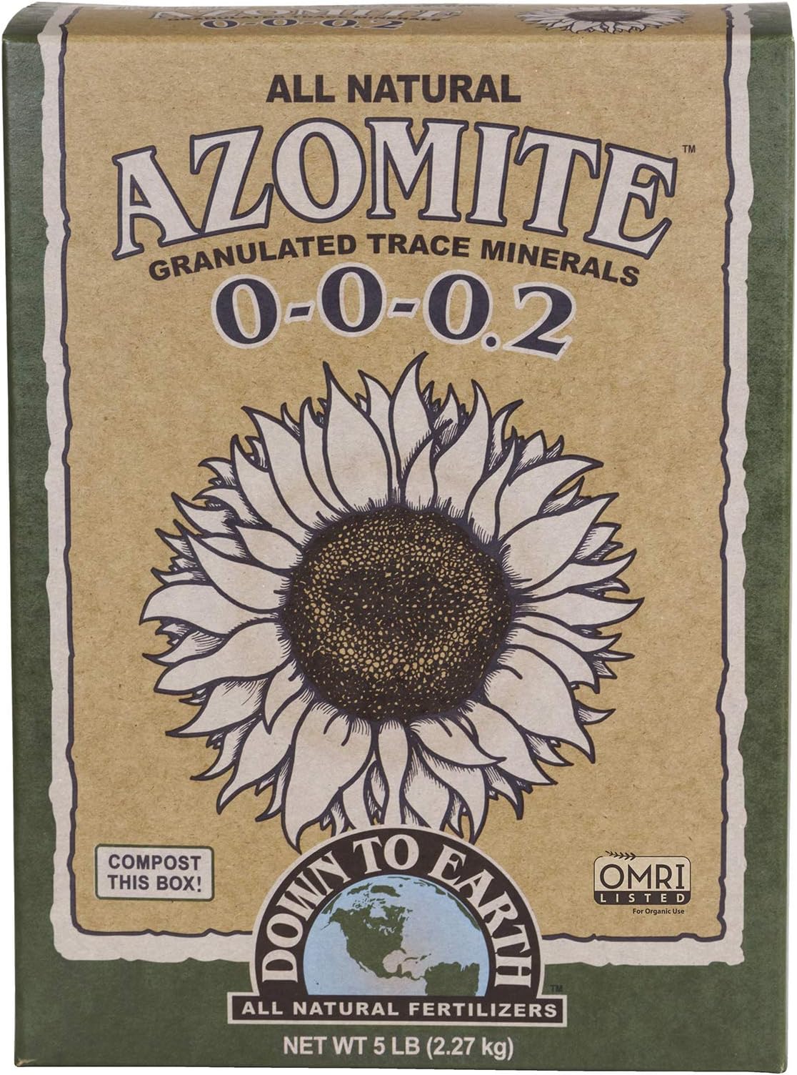 All Natural Fertilizers Organic Azomite Granulated Trace Minerals 0-0-0.2, 5 lb