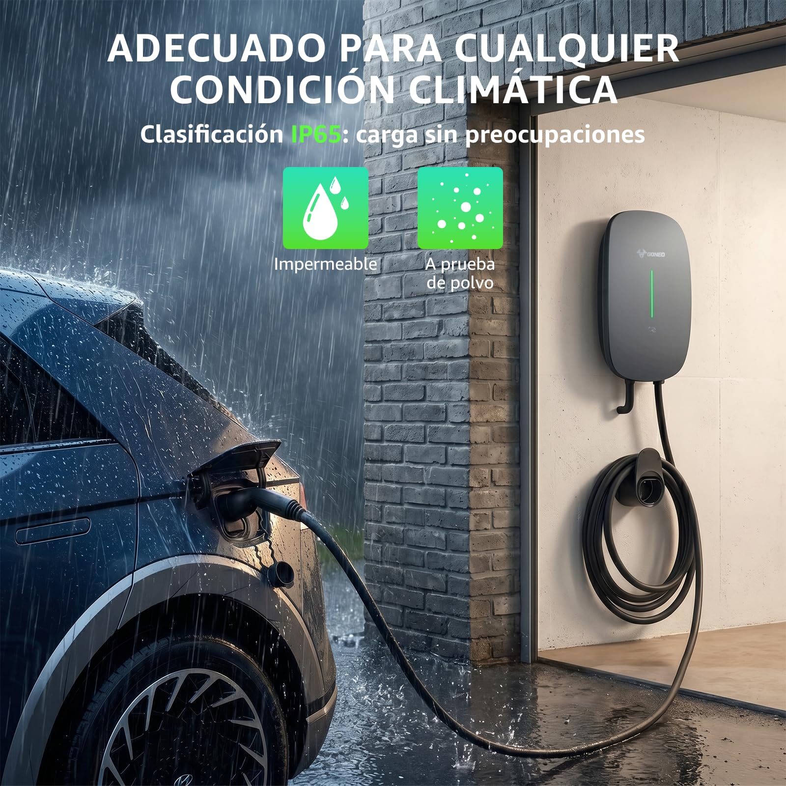 GONEO Wallbox 7kW Cargador Coche Electrico con App, Cable Tipo 2 de 7M, (32A, 230V) RFID, IK10, IP65, con RCD Tipo A 30 mA CA + 6 mA DC