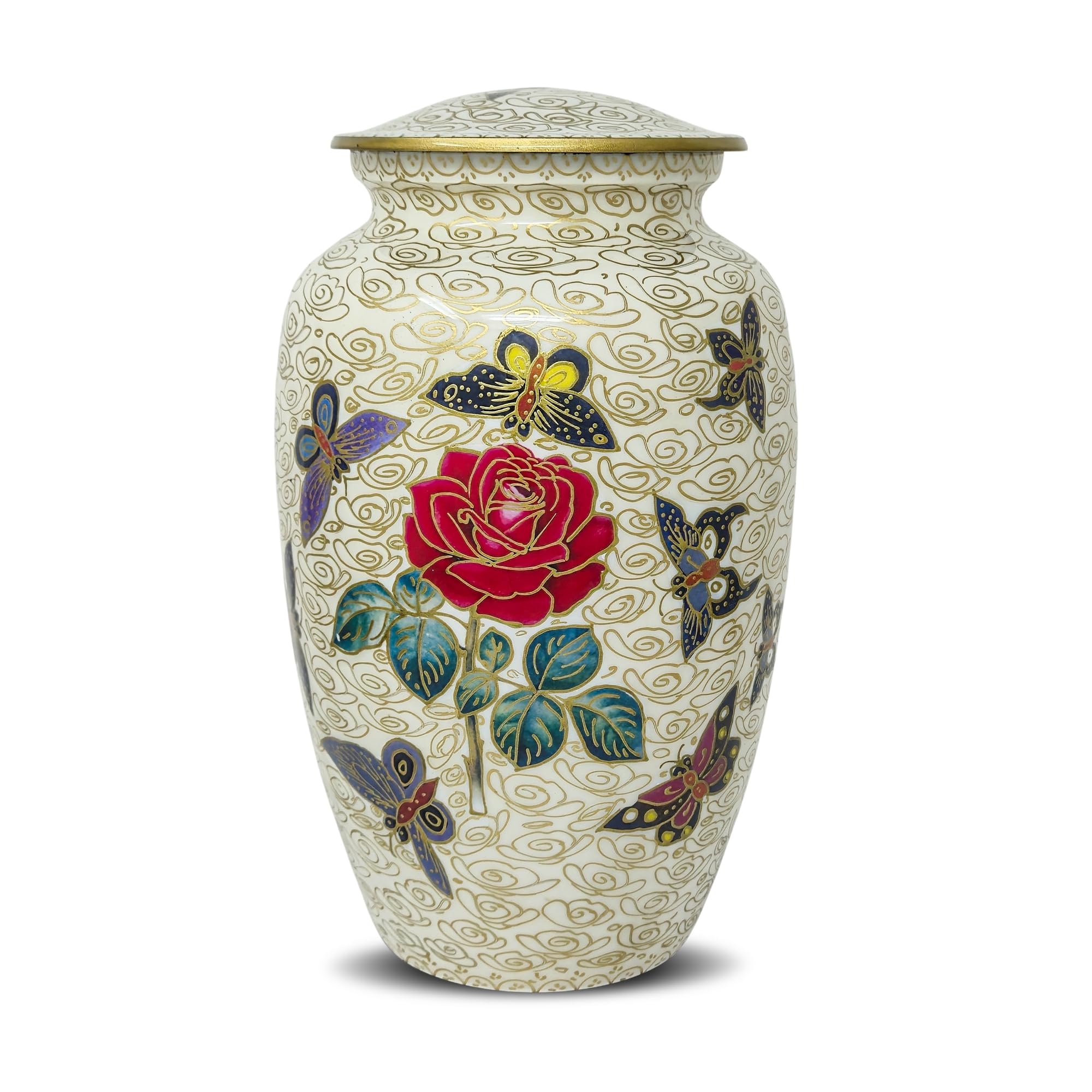 PRECIOUS HANDICRAFT Butterfly Cremation Urns for Ashes Adult | Decorative Urn for Human Ashes Female & Male, Rose & Butterfly Floral Keepsake Urn with Secure Lid (Large)