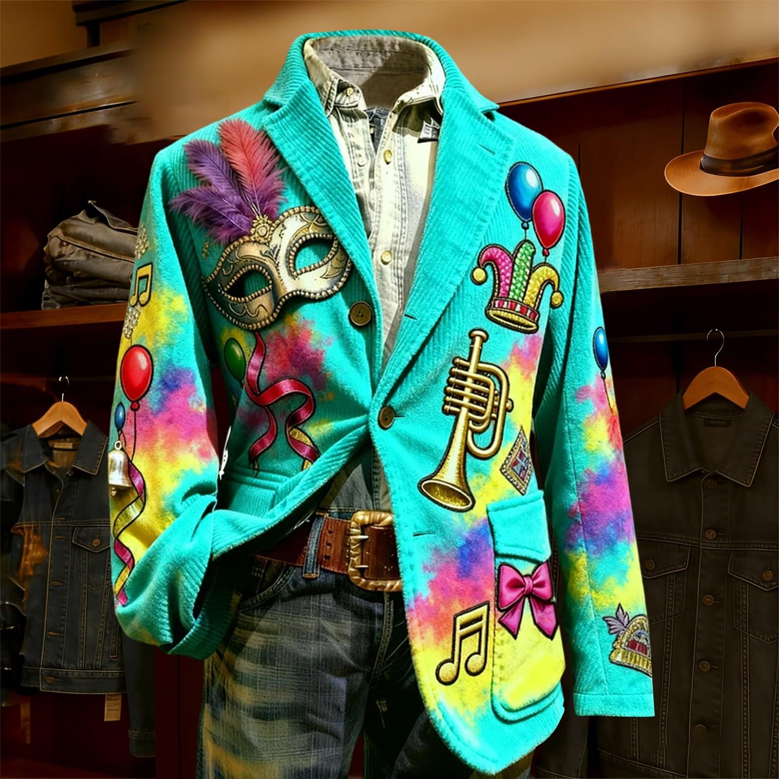 Elegante chaqueta de pana con estampado de esmoquin para hombre, estilo casual, para fiestas, bodas, celebraciones, discotecas, escenarios (9)