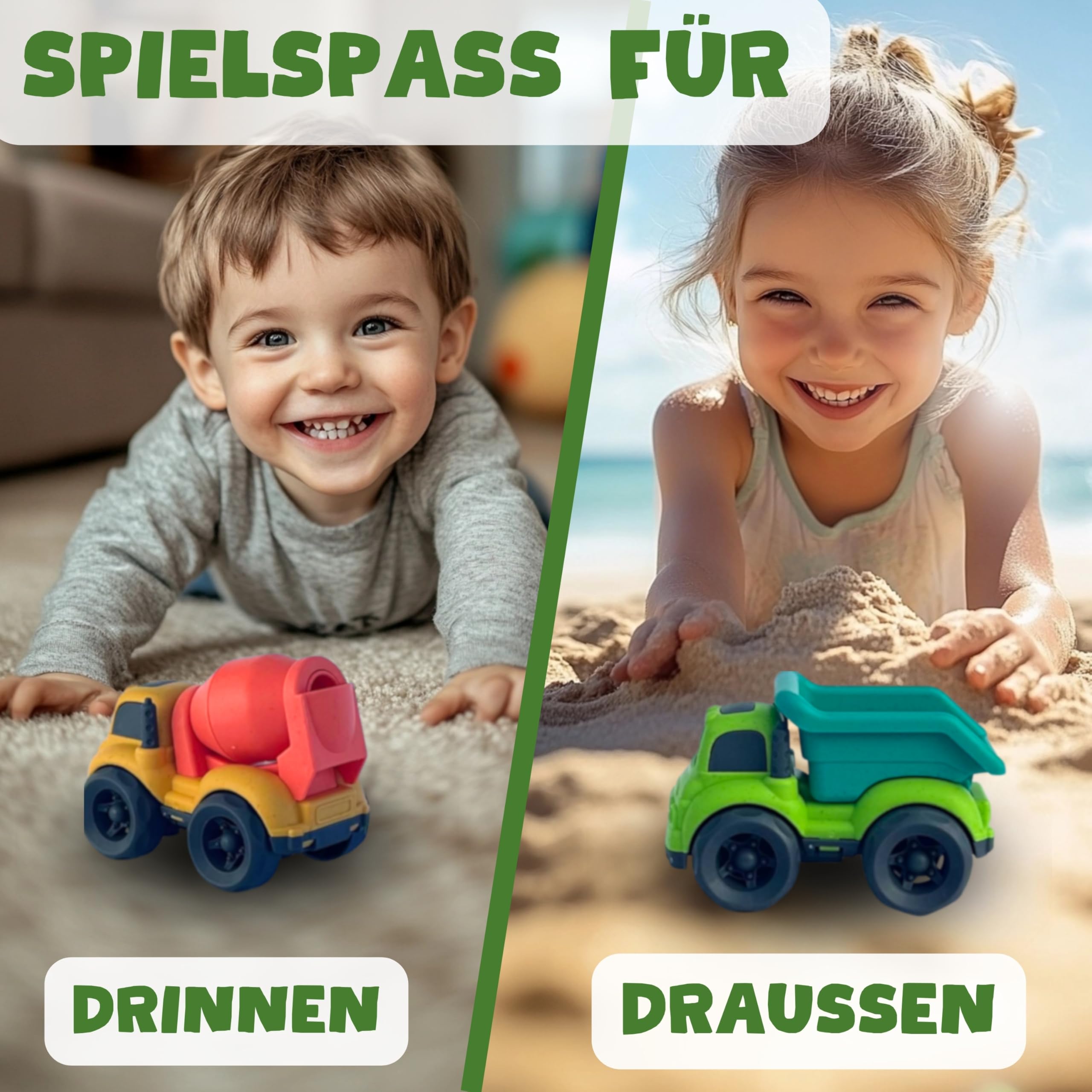 Das BIOPLAY Trucks 2er-Set aus Bio-Kunststoff bietet nachhaltigen Spielspaß für die Kleinsten.