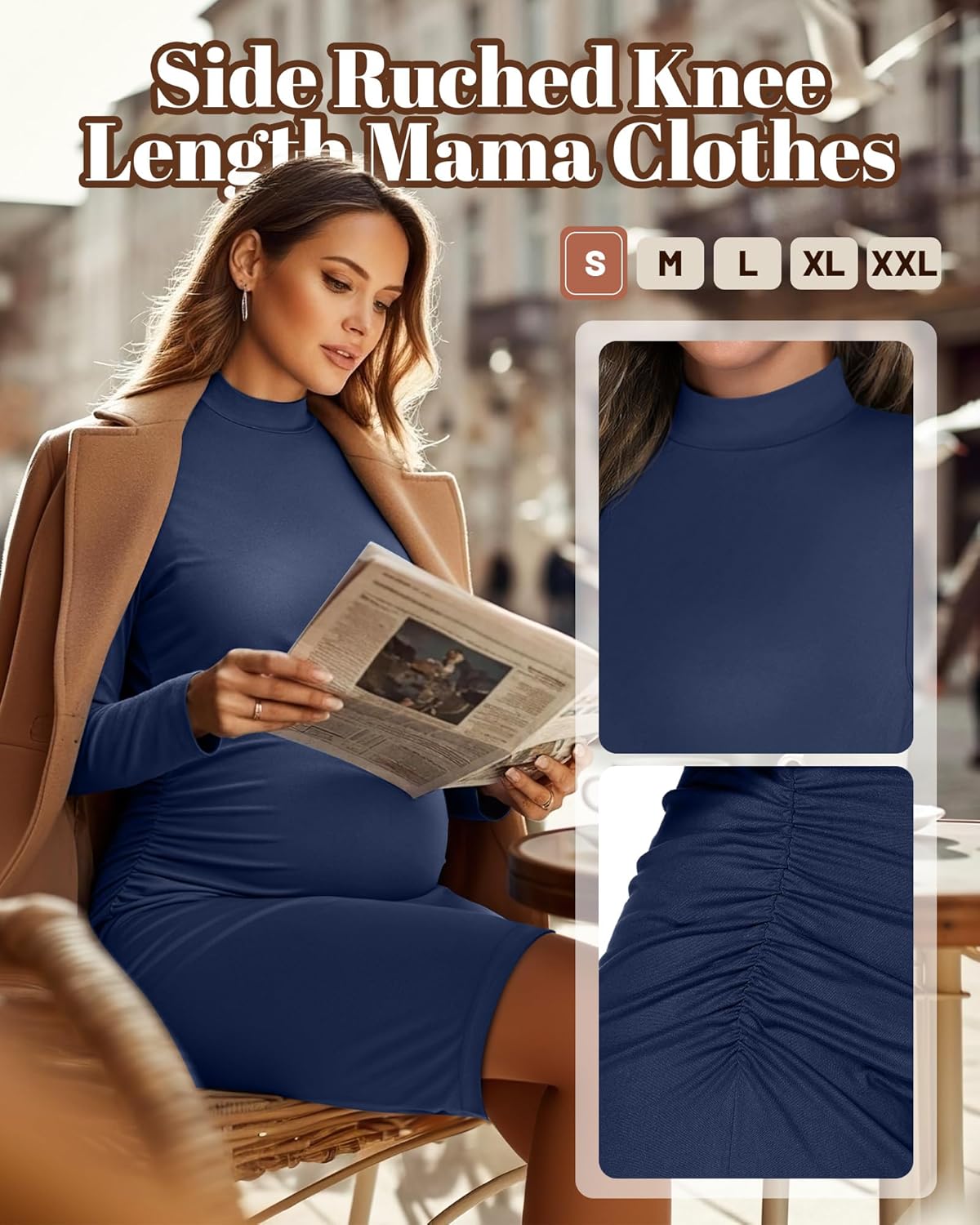 3 Pack Women's Maternity Dresses Long Sleeve Mock Neck Winter Pregnancy Dress Side Ruched Knee Length Mama Clothes - Image 3