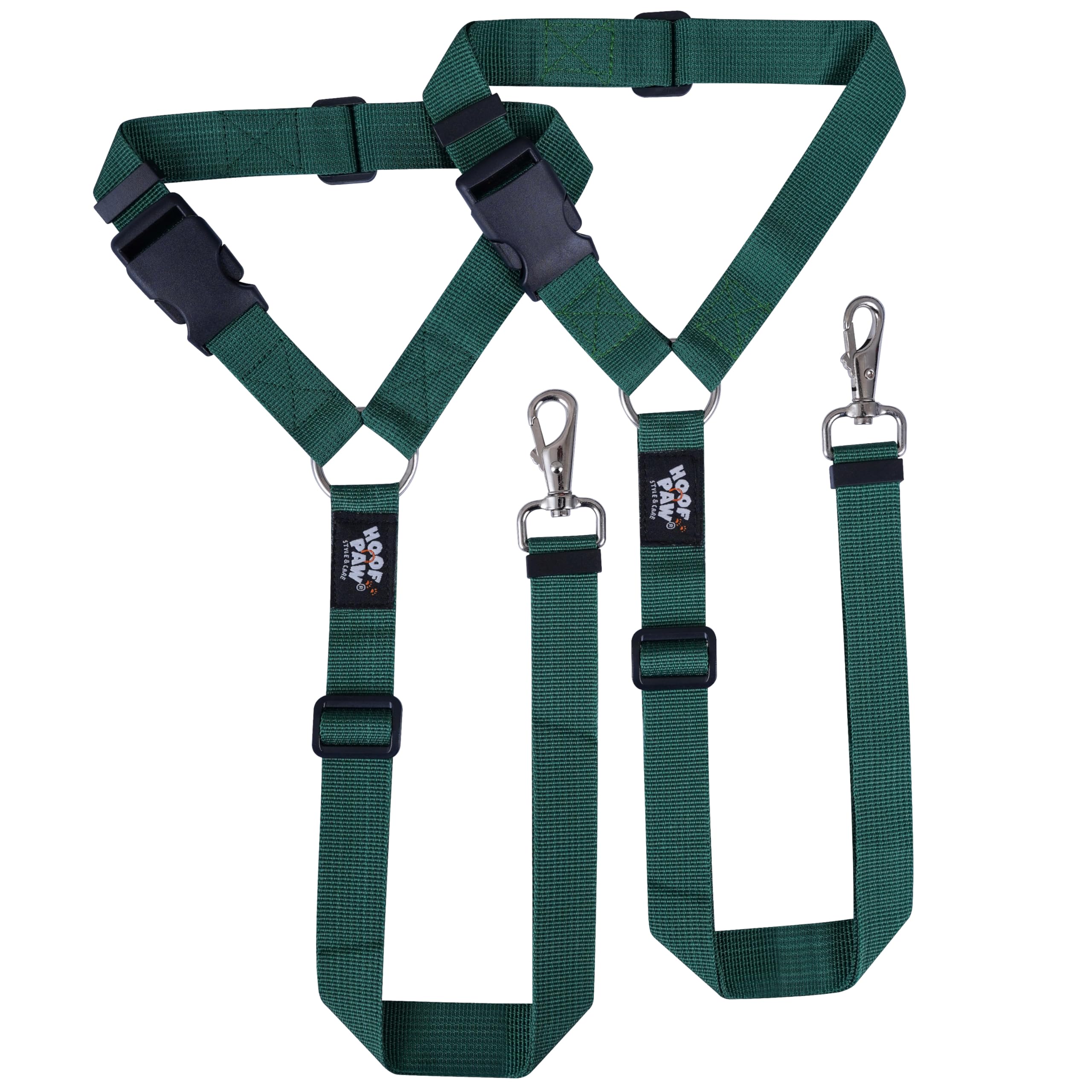 Pack of 2 Hoof n Paw Dog Headrest Car Seat Belt - Adjustable Length Fit Both Large & Small Dogs - Universal Design Fit All Car Headrest - Strong Nylon Webbing - 10 Colours (Green)