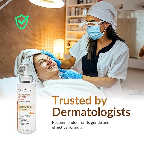 Miniatura 7 de Nasola Loción de ácido kójico para aclarar la piel natural para rostro y cuerpo con vitamina C, niacinamida, manteca de karité, regaliz y té verde